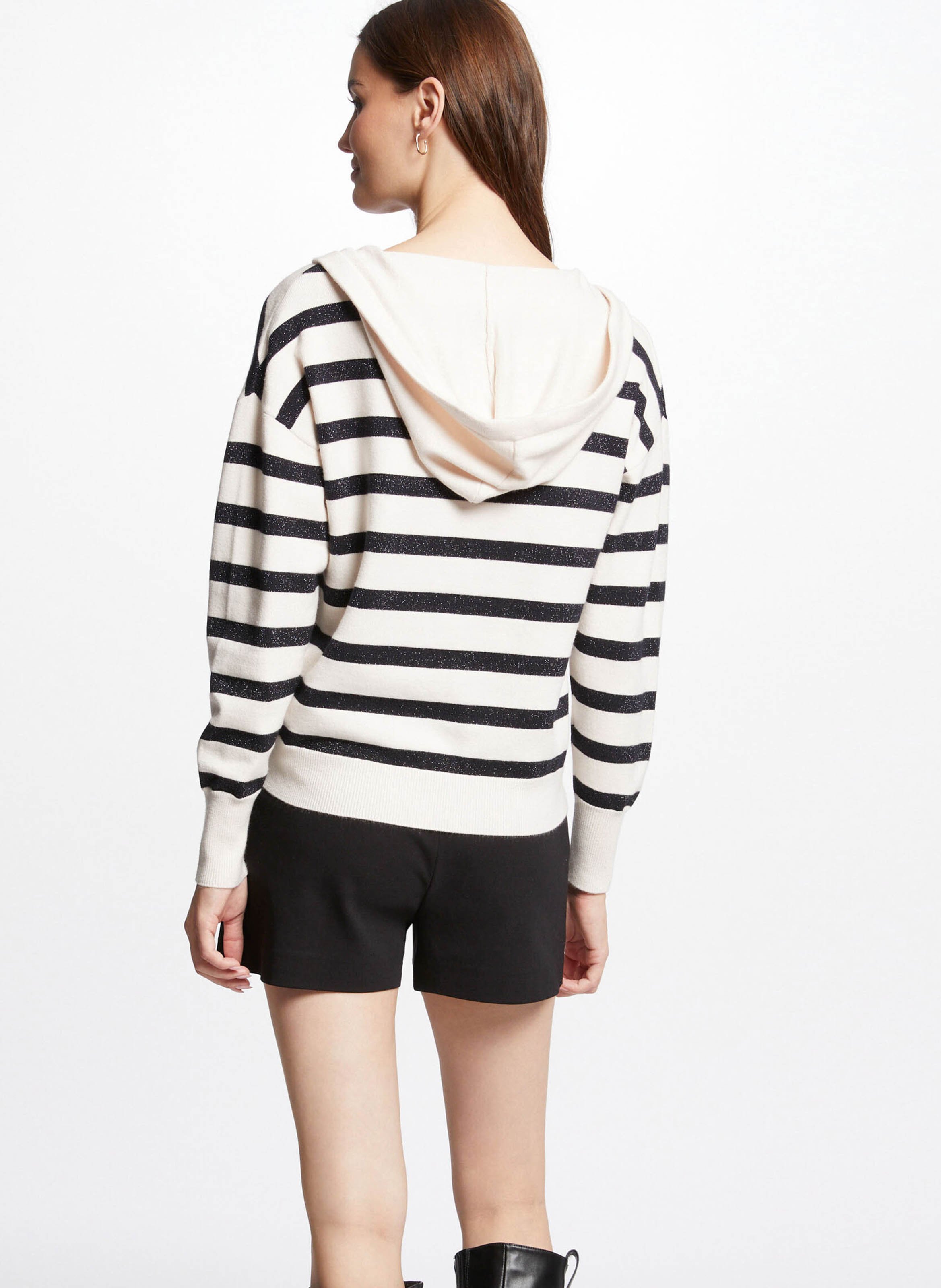 Pull col V à rayures Beige