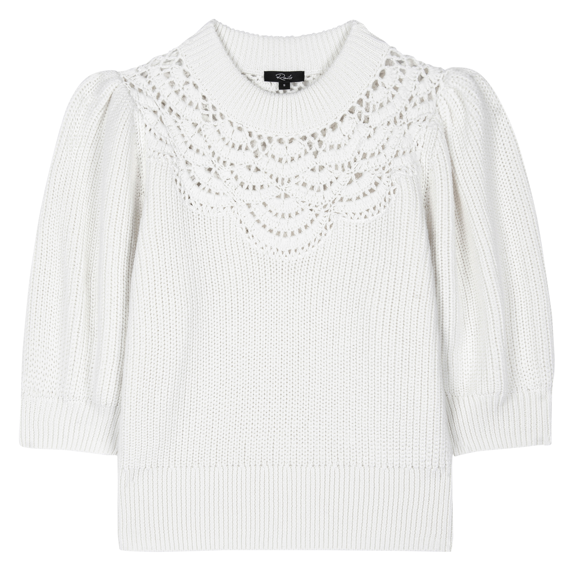 Pull col rond en coton RAILS Blanc