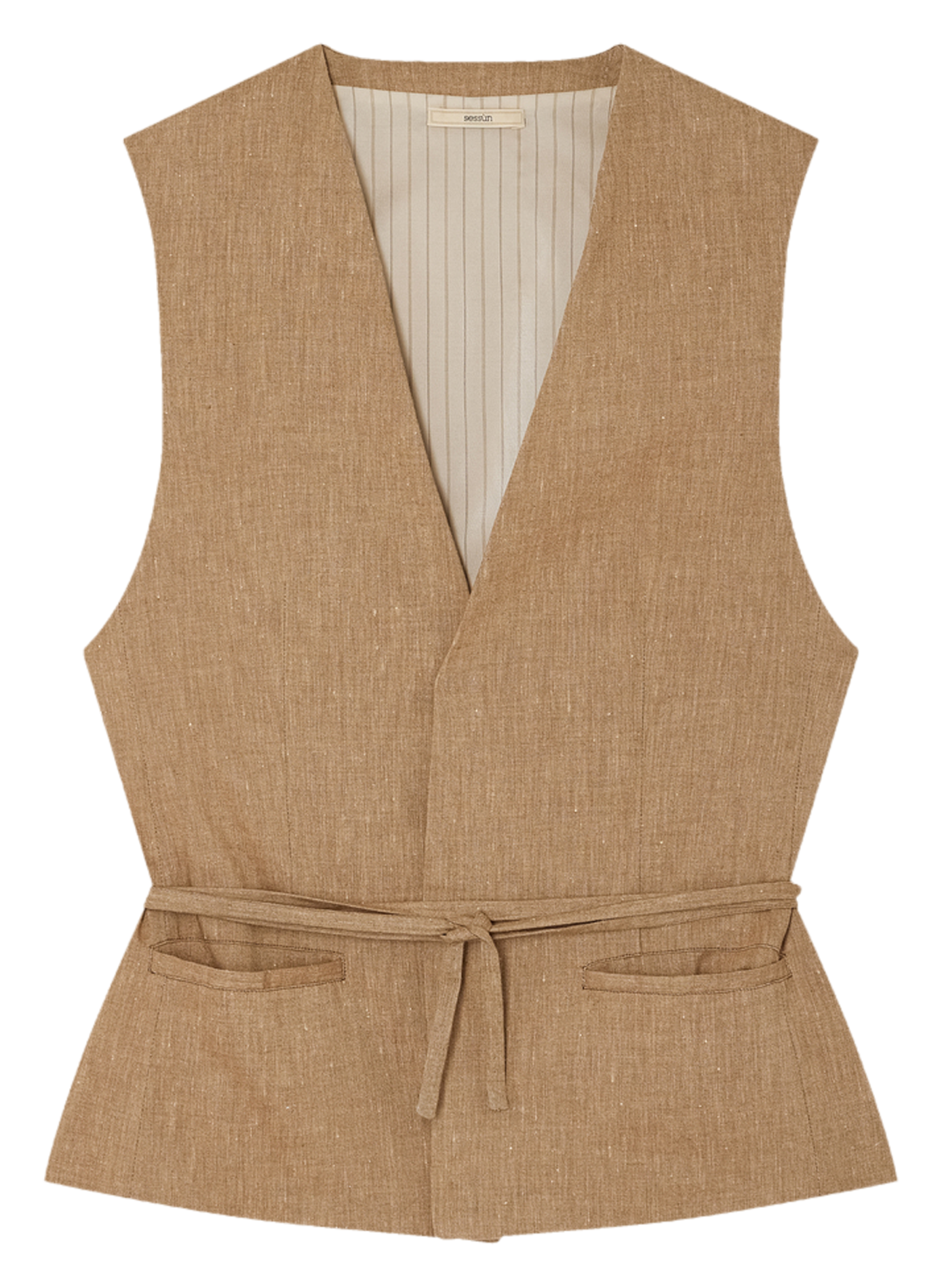 Straight linen-blend tailored jacket SESSUN Beige
