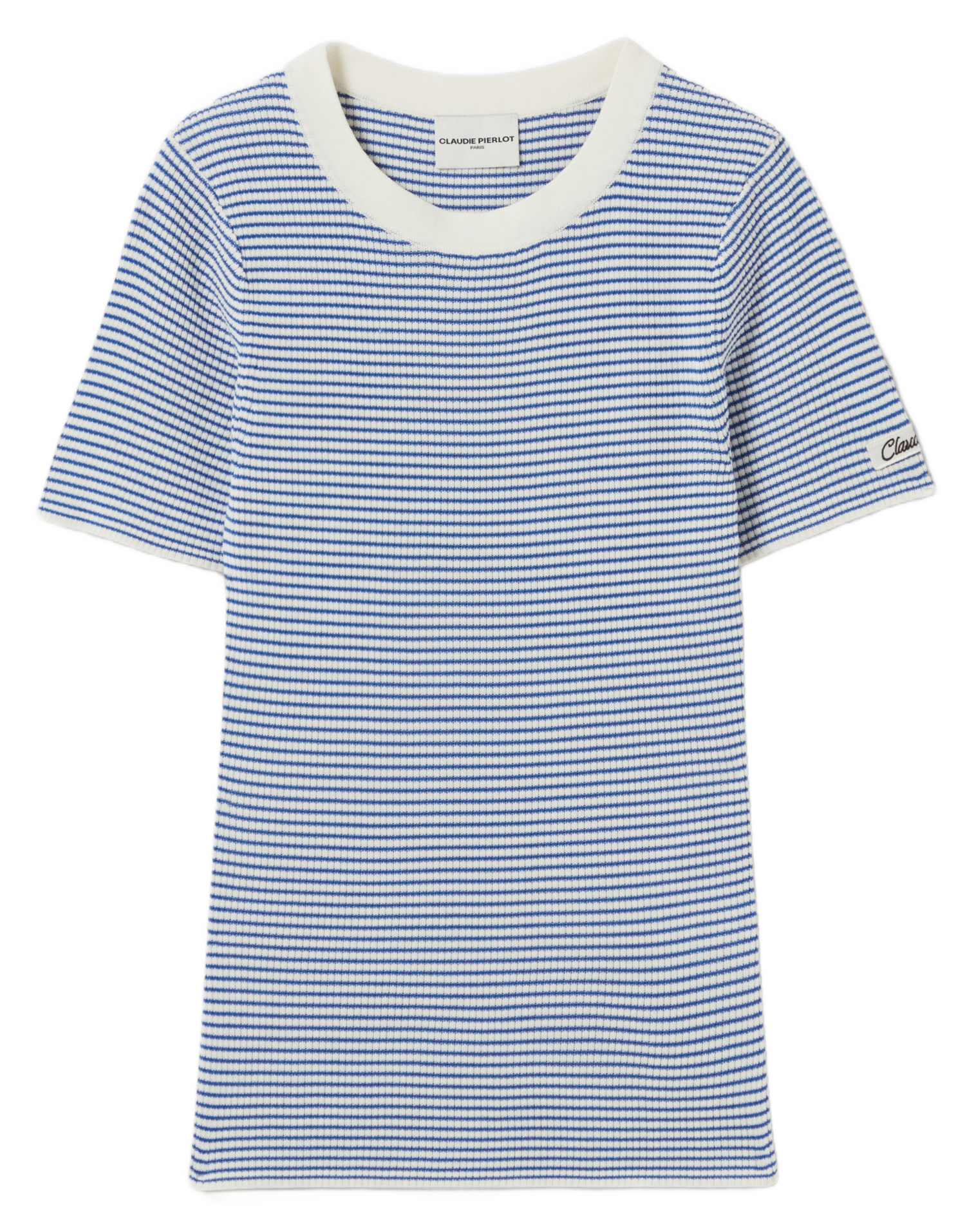 Fitted top in striped knit fabric Blue