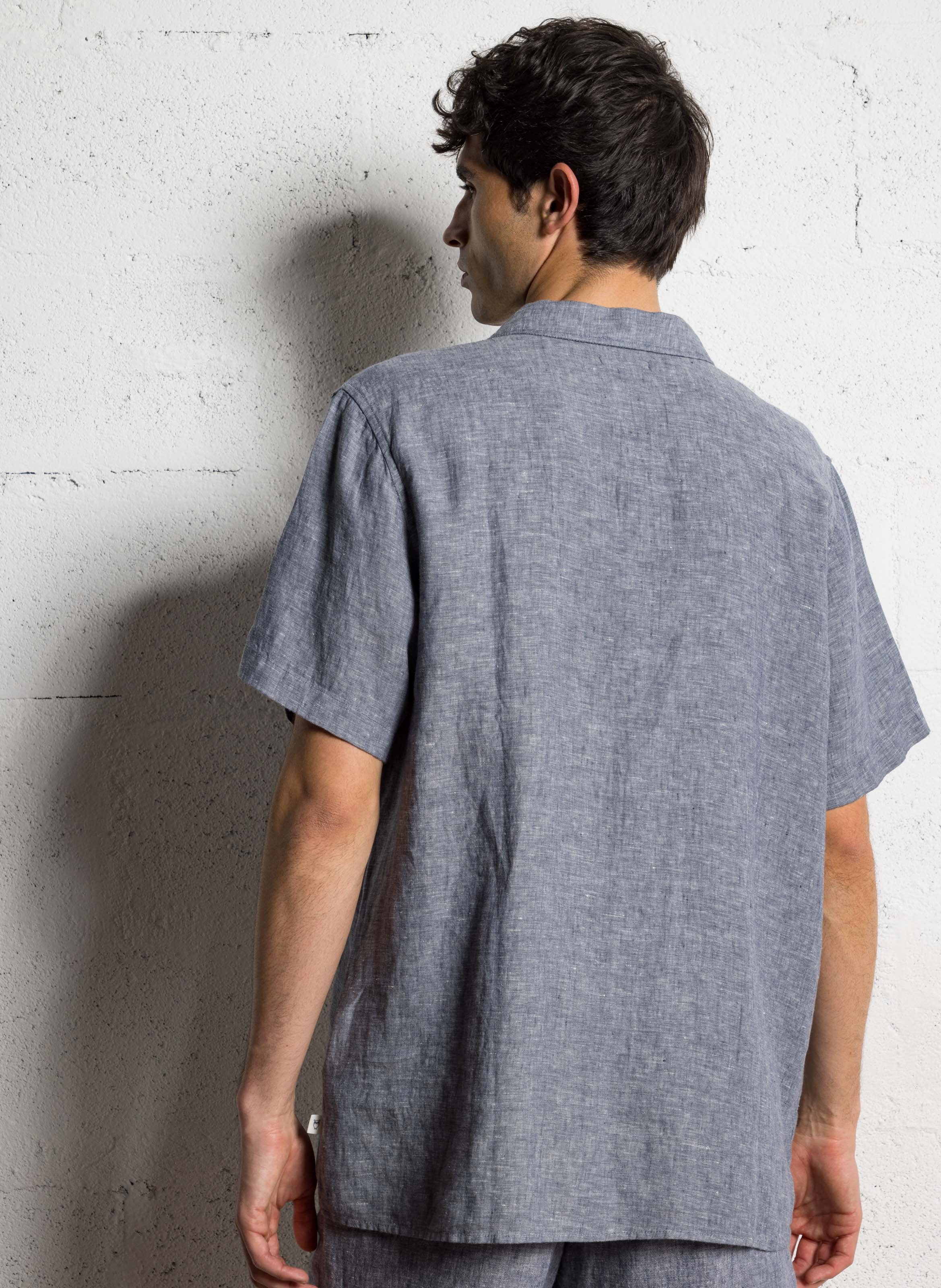 Chemise droite col classique en lin bio KNOWLEDGE COTTON APPAREL Bleu