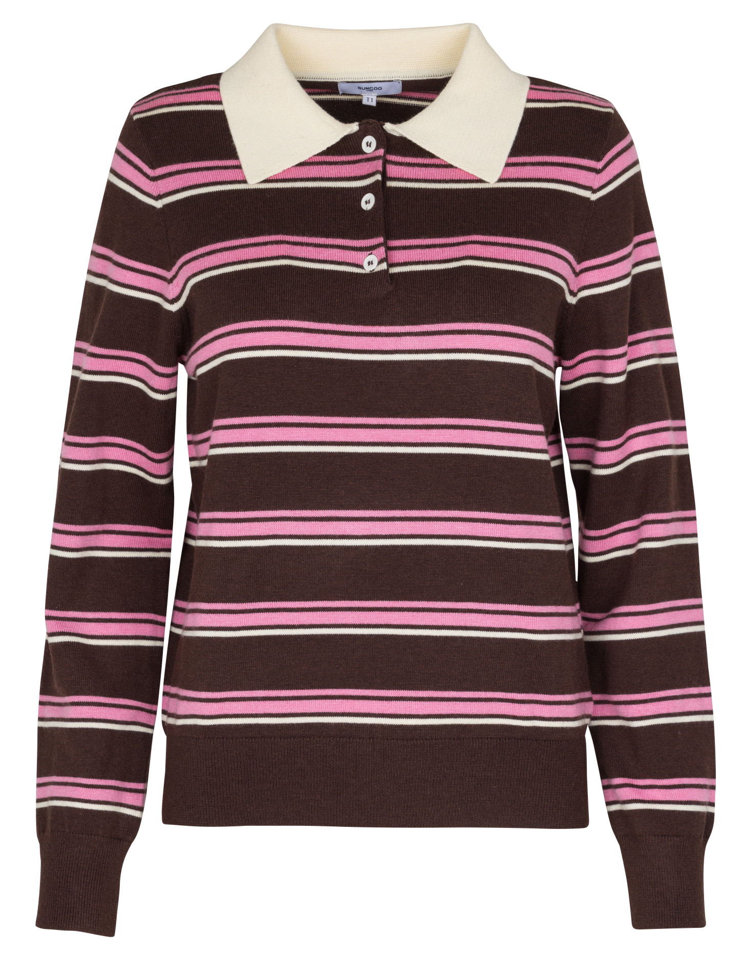 Pull droit col polo à rayures SUNCOO Prune
