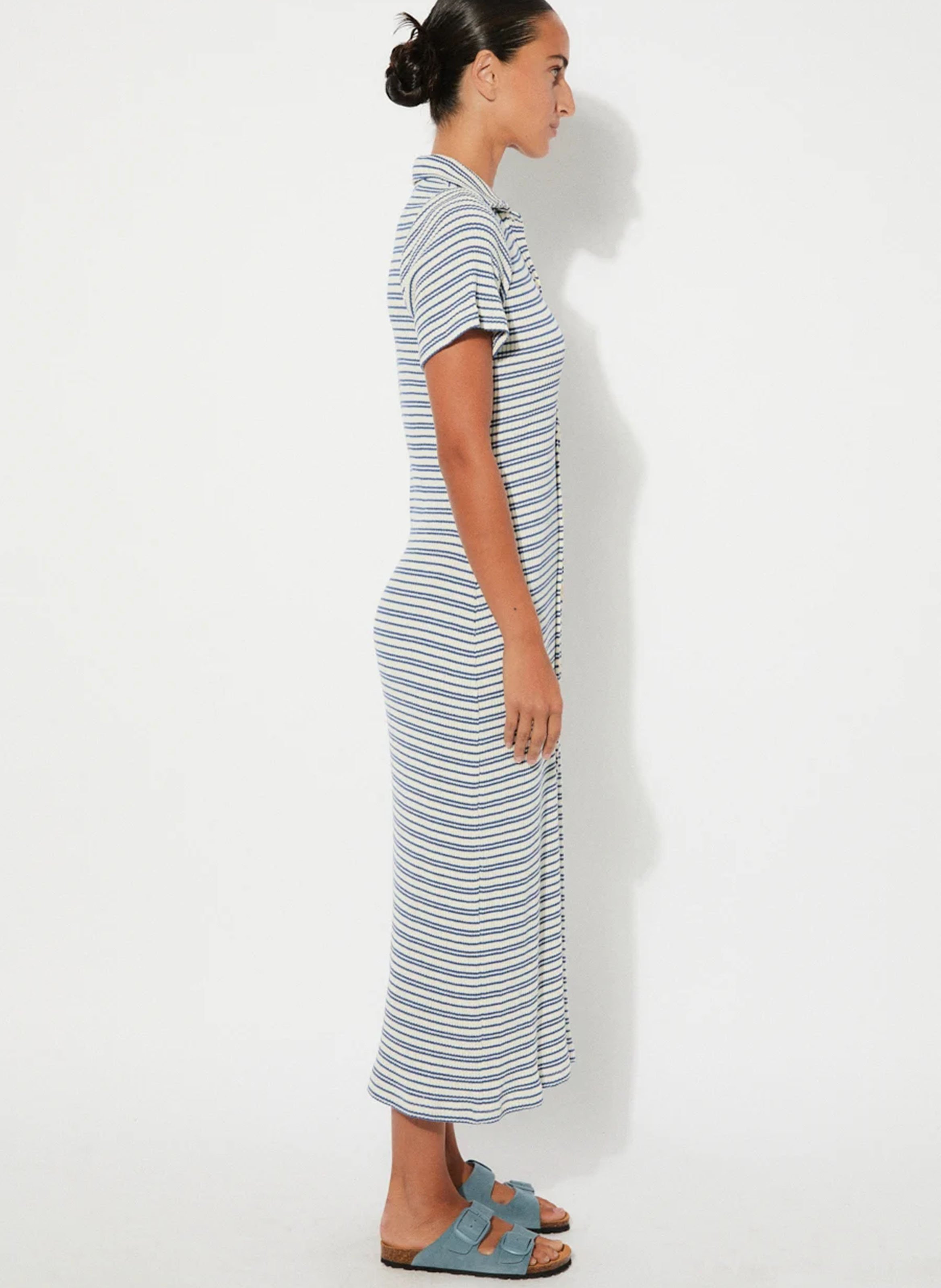 Robe midi en fibres recyclées à rayures RITA ROW Bleu