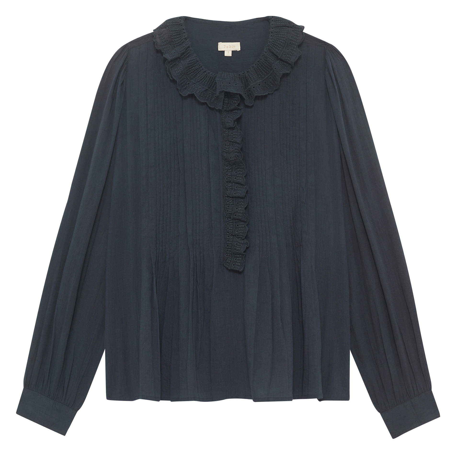 Blouse with plain lace ruffles PABLO Blue