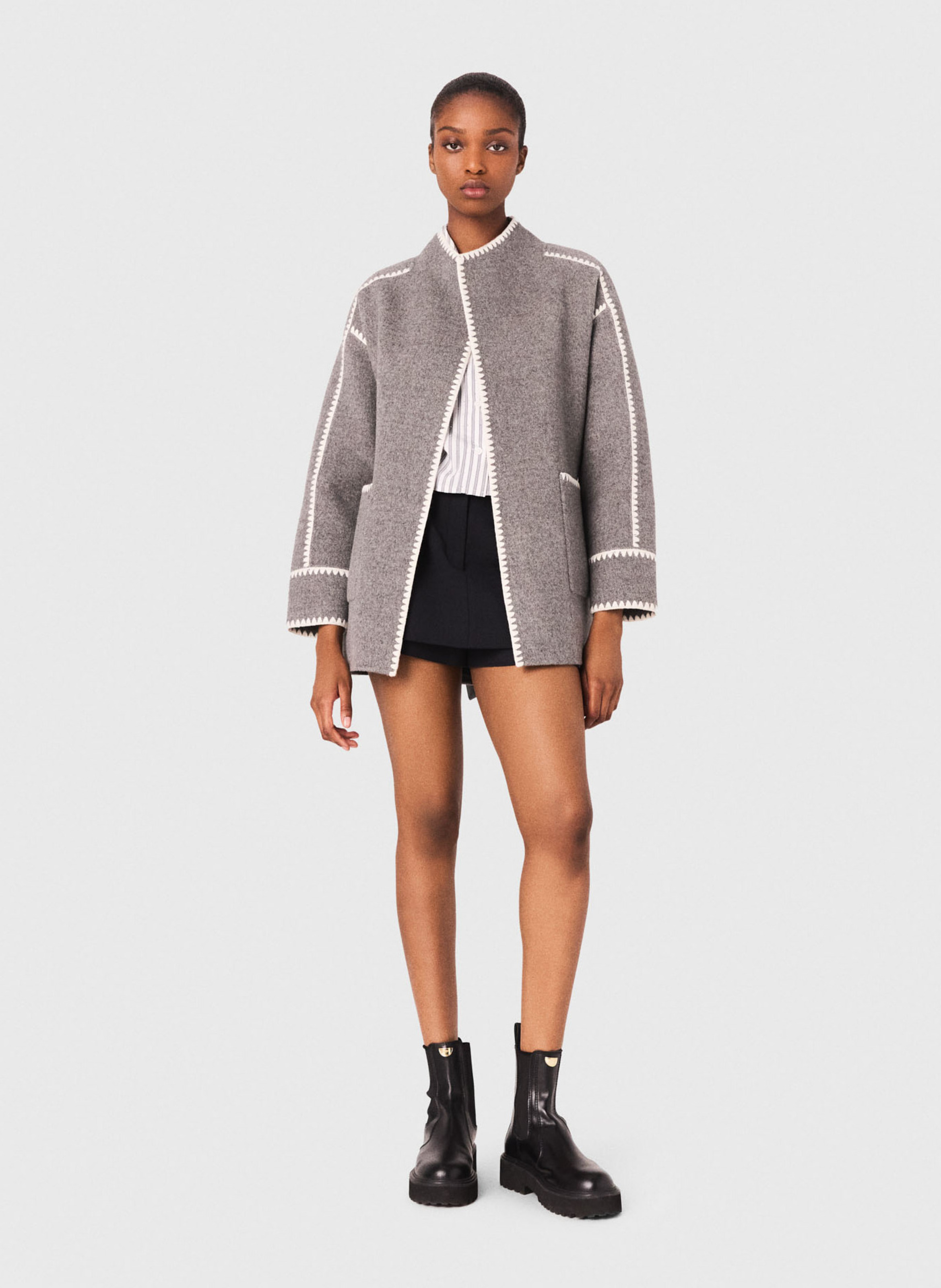 Vest met opstaande kraag - wolblend MAJE Grijs