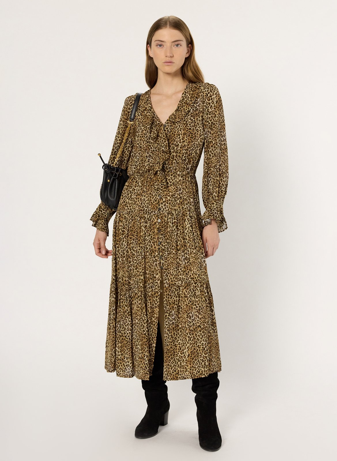 Robe midi col v léopard GERARD DAREL Marron