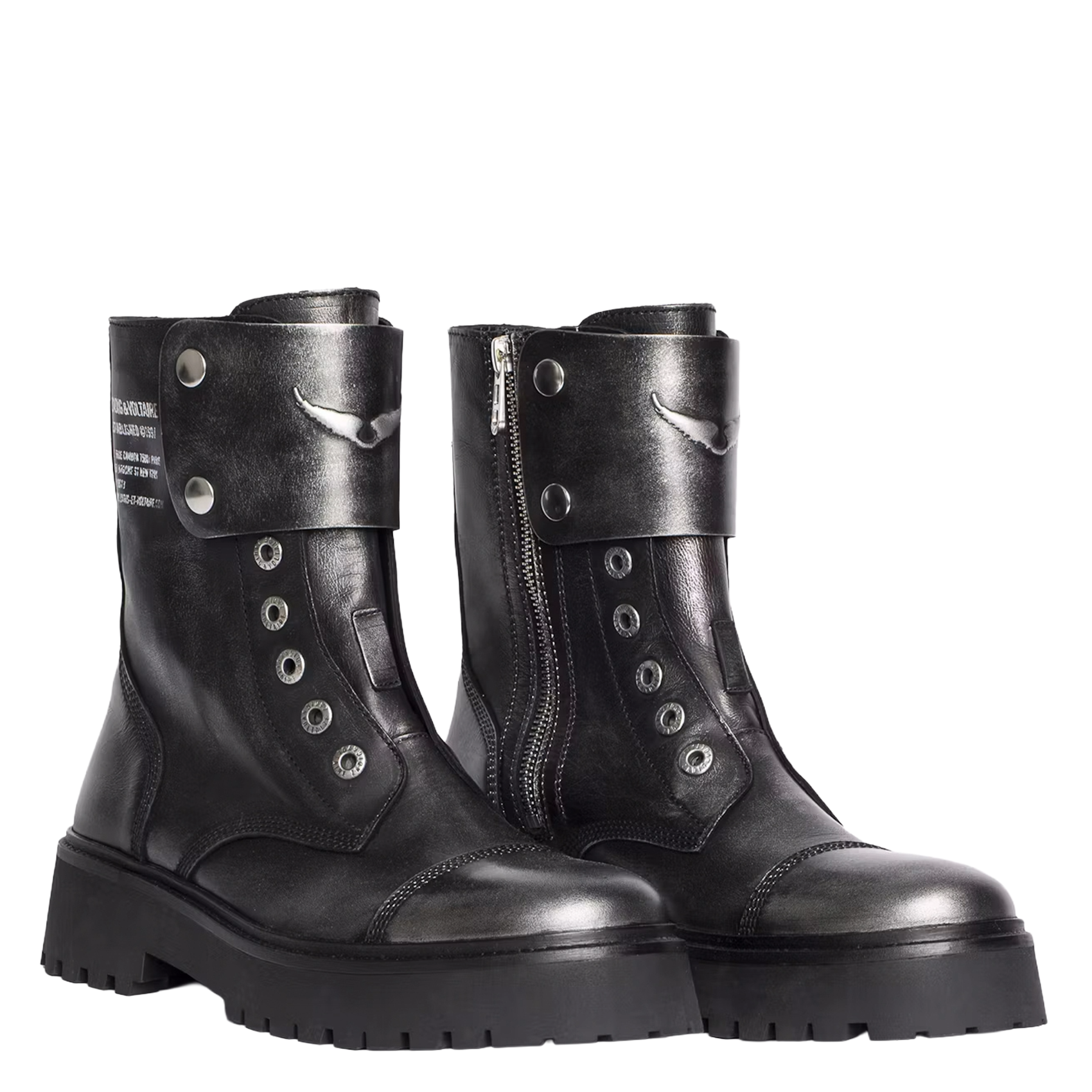 Bottines rangers sans lacets en cuir ZADIG&VOLTAIRE Noir