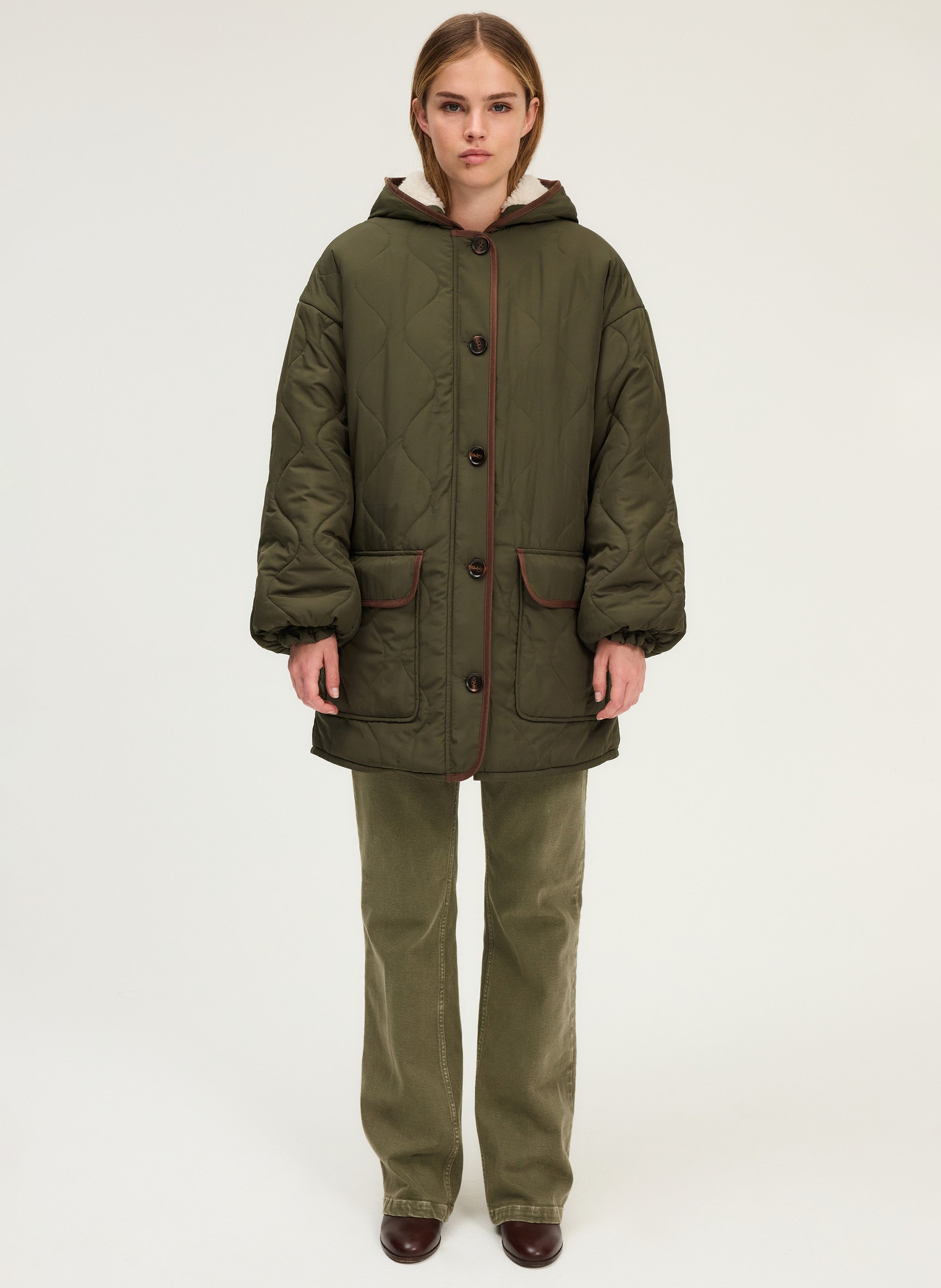 Gewatteerde rechte jas PABLO Kaki