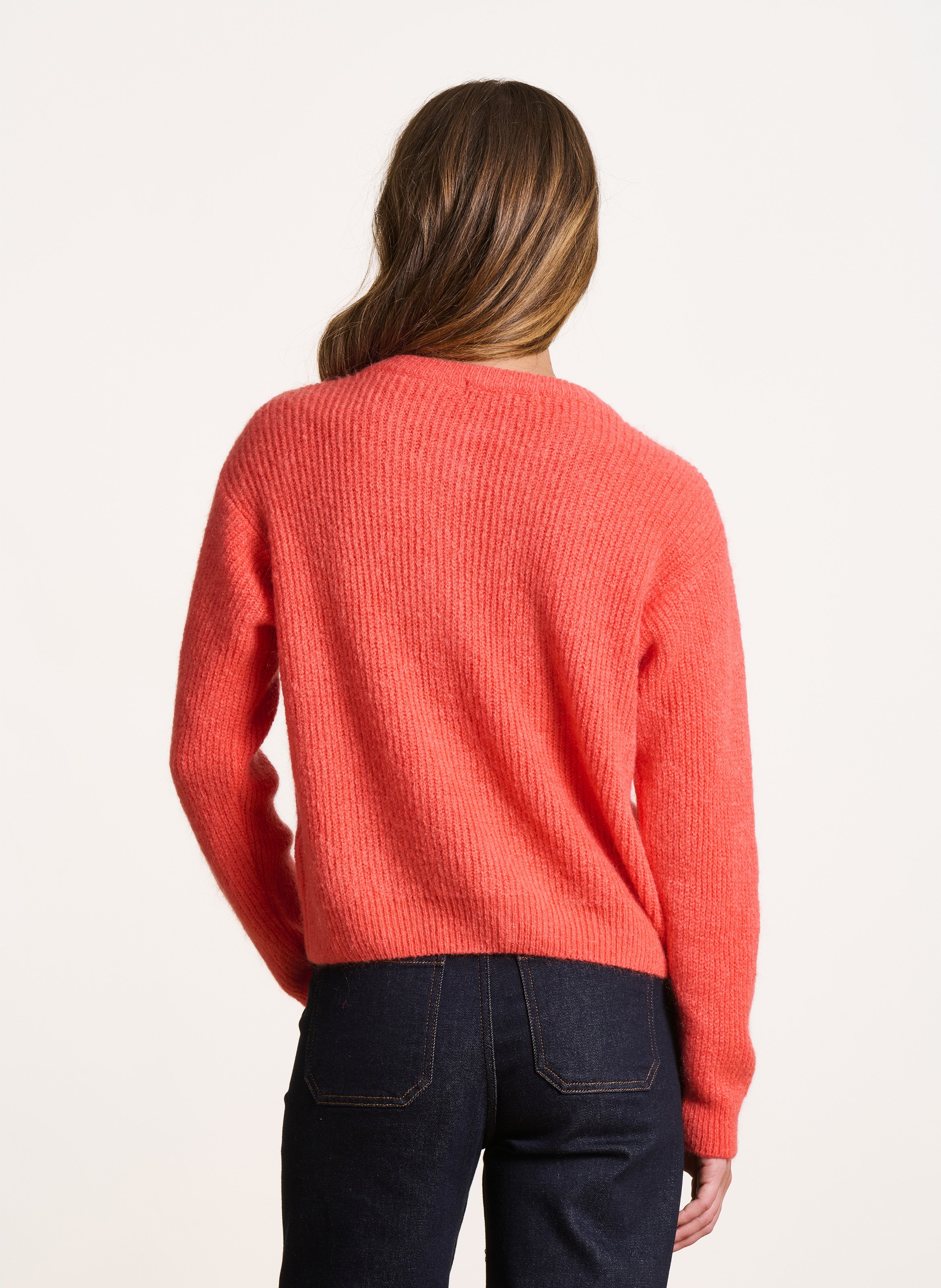 Loose-fit mixed-knit cardigan with round neck LA FEE MARABOUTEE Orange