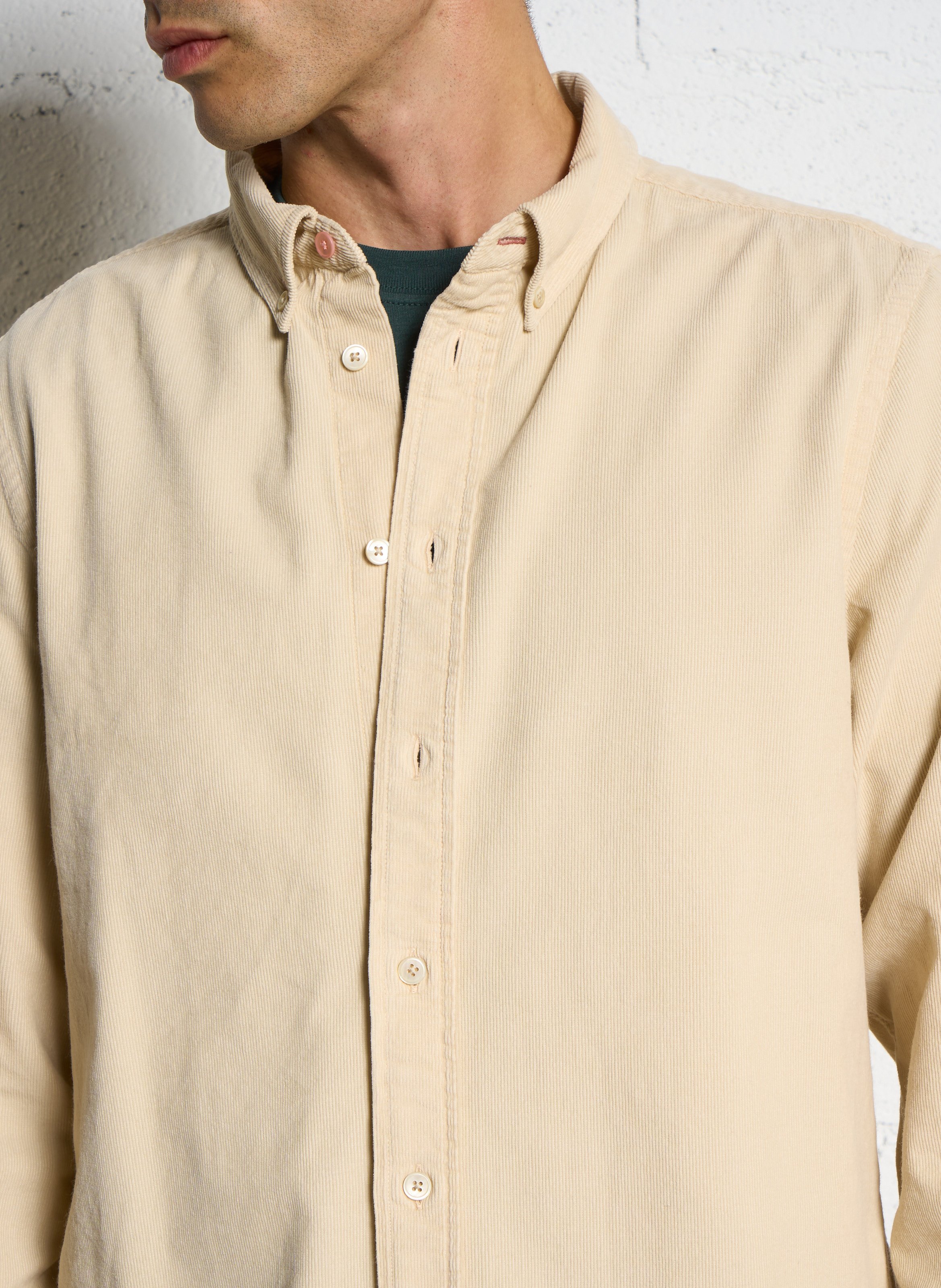 Tailored-fit shirt with American collar in corduroy. PAUL SMITH Beige