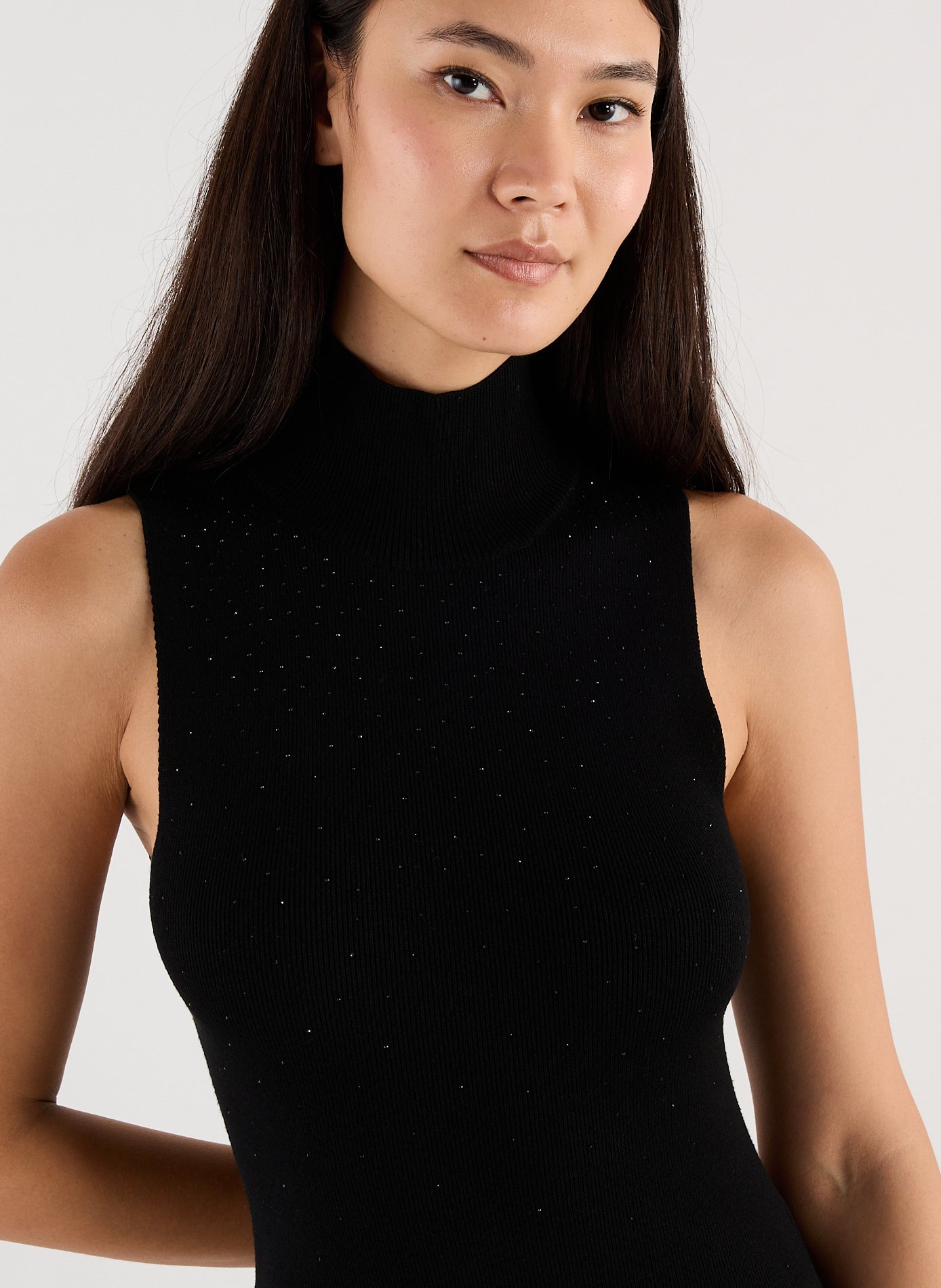 Figurbetontes langes Strass-Strickkleid SAISON 1865 Schwarz