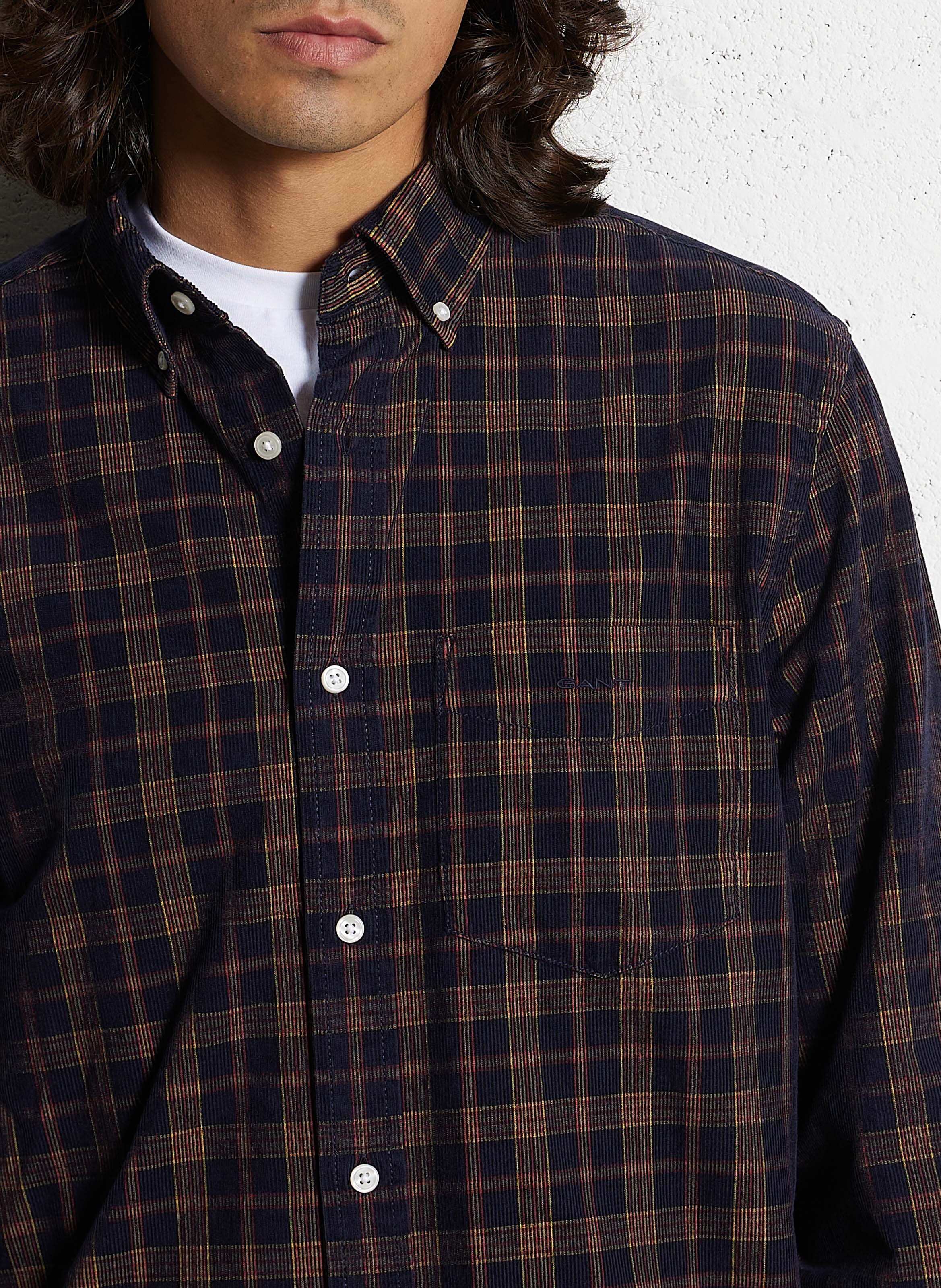 Straight shirt with American collar in checkered corduroy GANT Blue