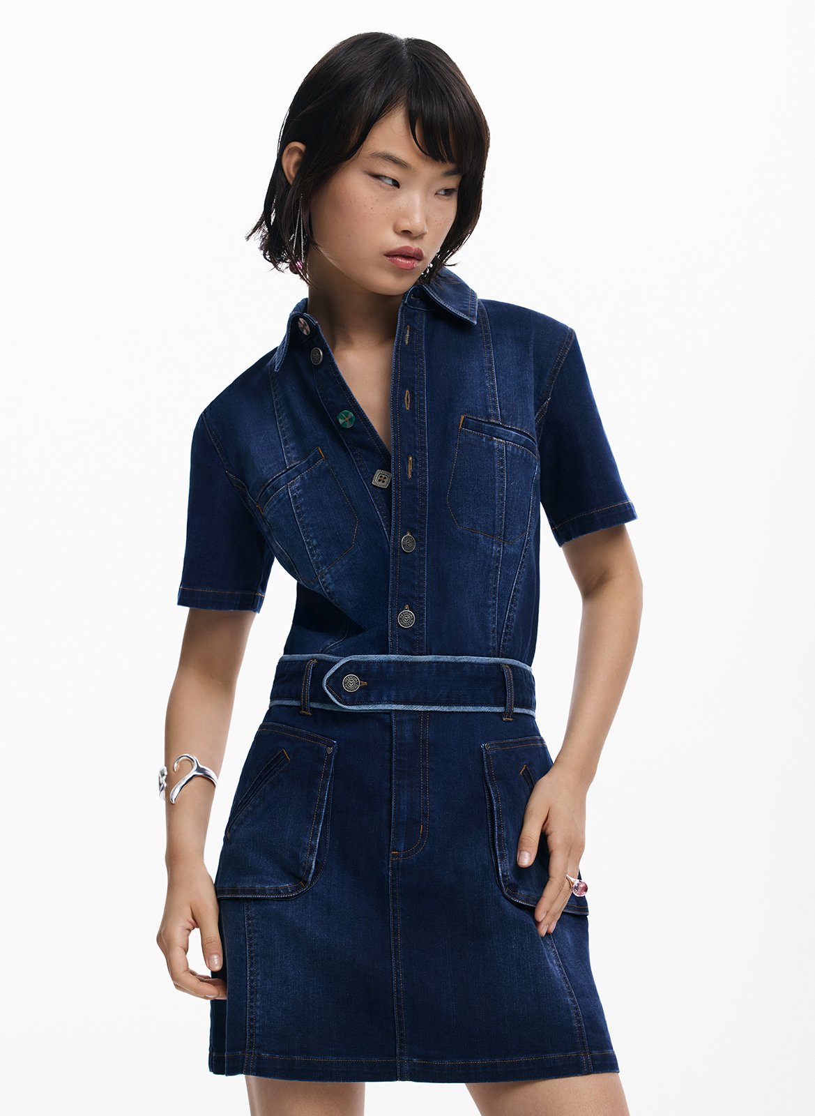 Robe droite courte en denim DESIGUAL Bleu