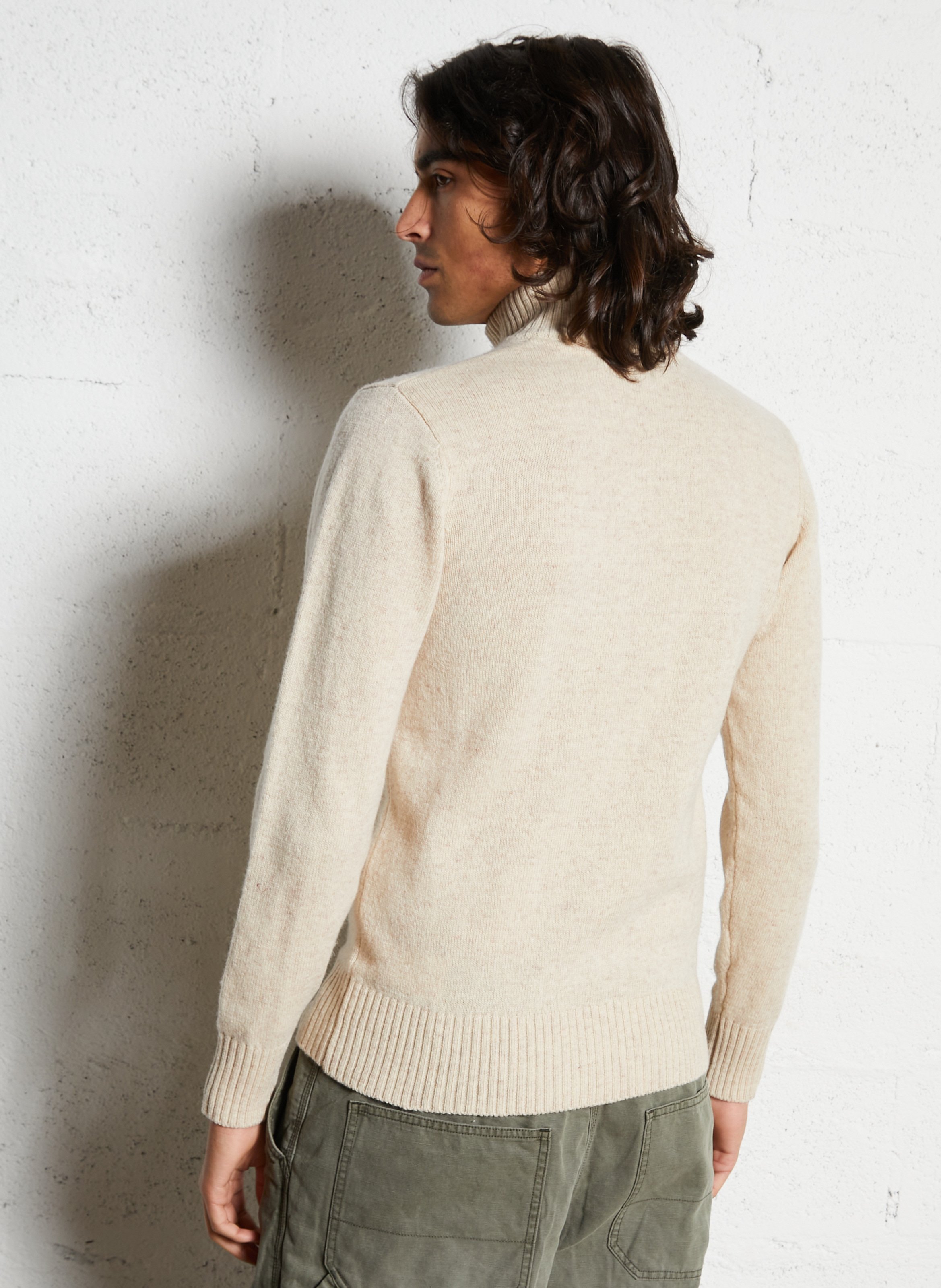 Pull droit col montant brodé en laine mélangée SCHOTT Blanc