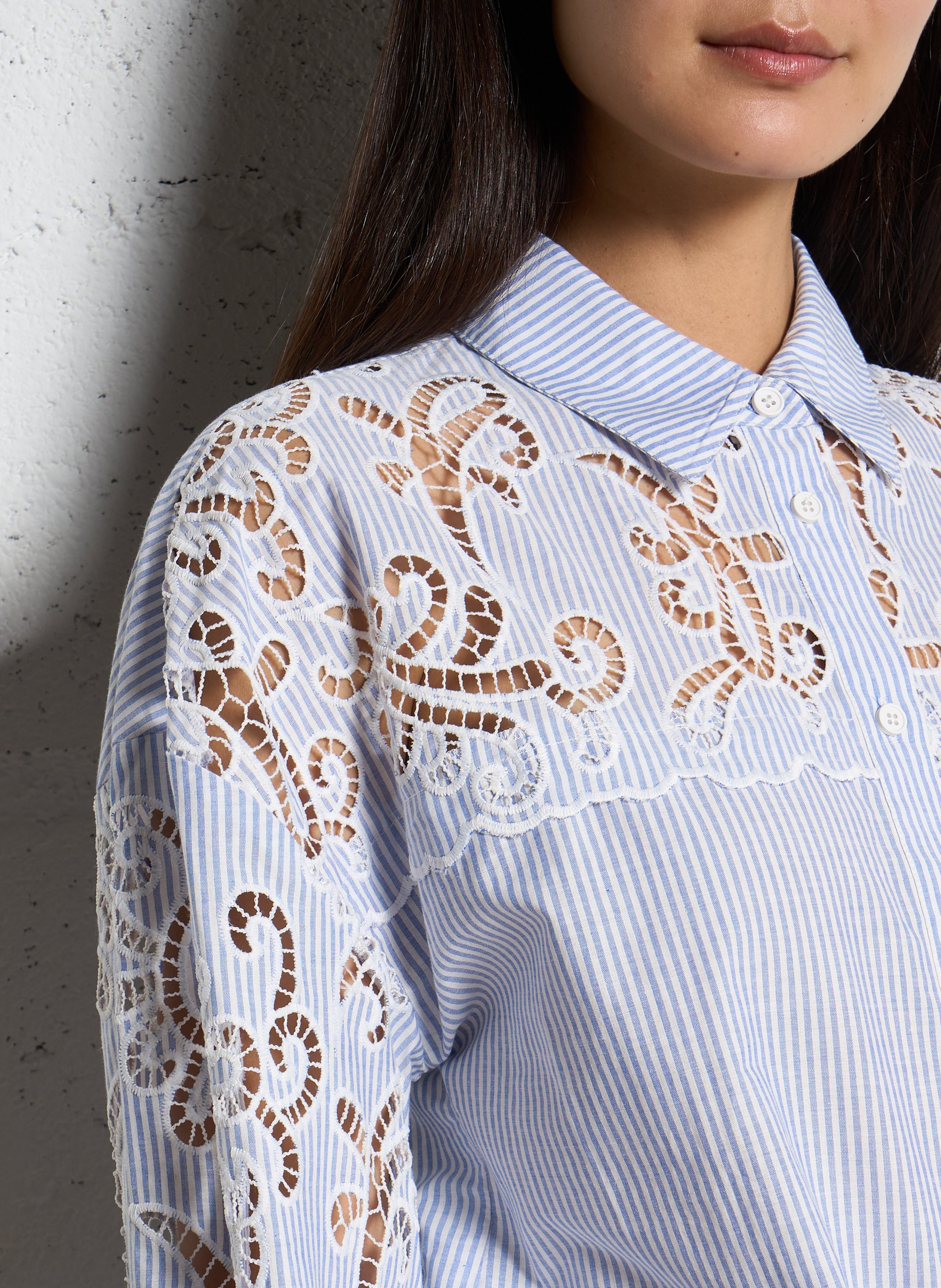 Chemise droite col classique en coton bio rayé SUNCOO Bleu