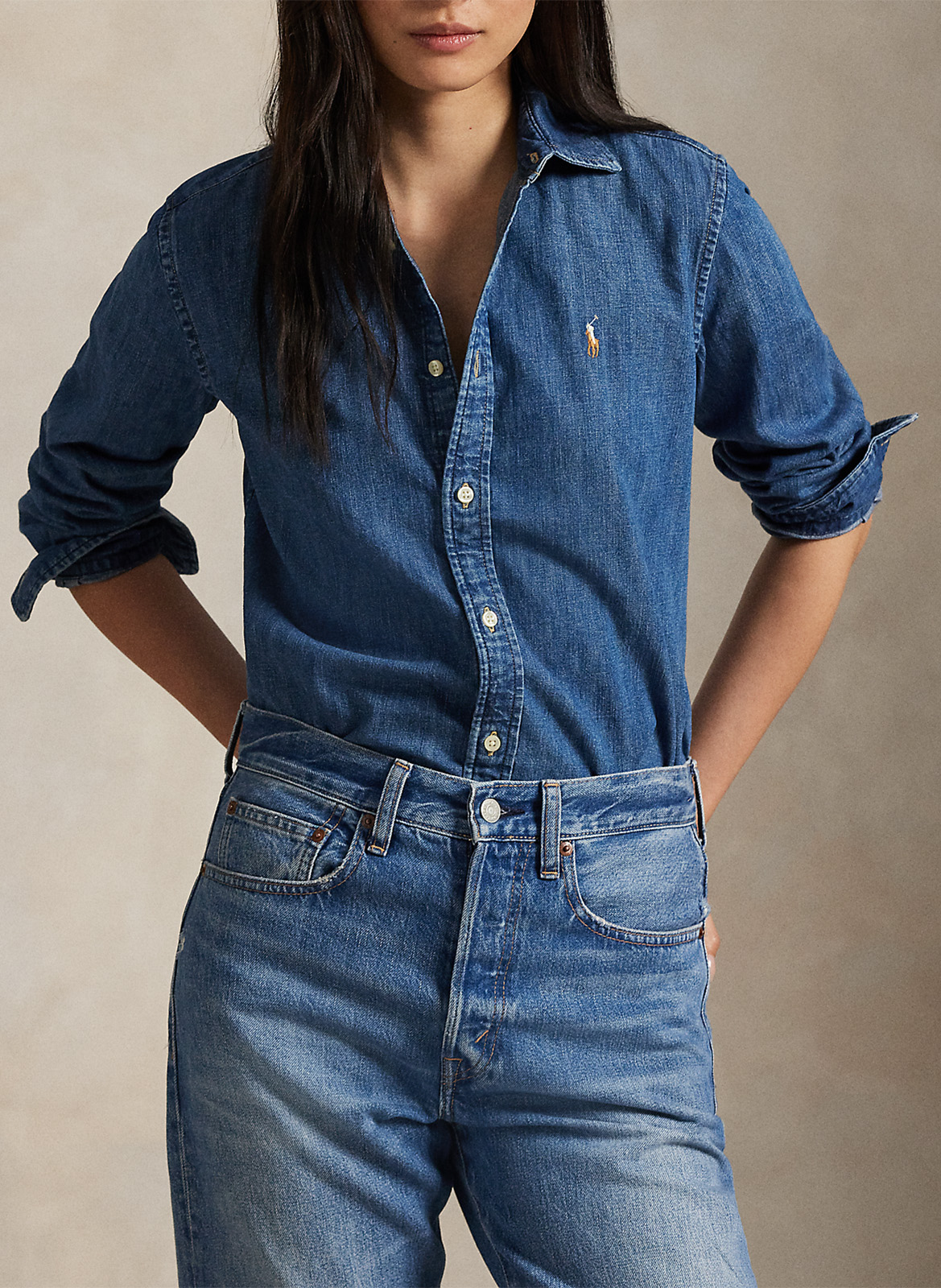 Fitted denim shirt in cotton POLO RALPH LAUREN Blue