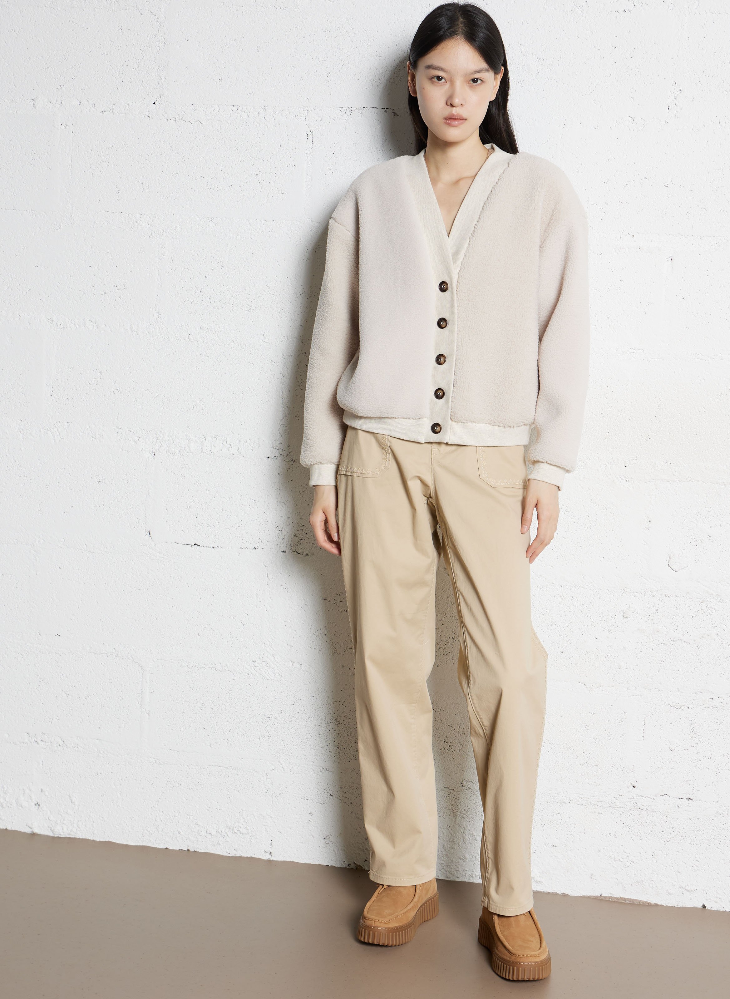 Cardigan droit en sherpa I CODE Blanc