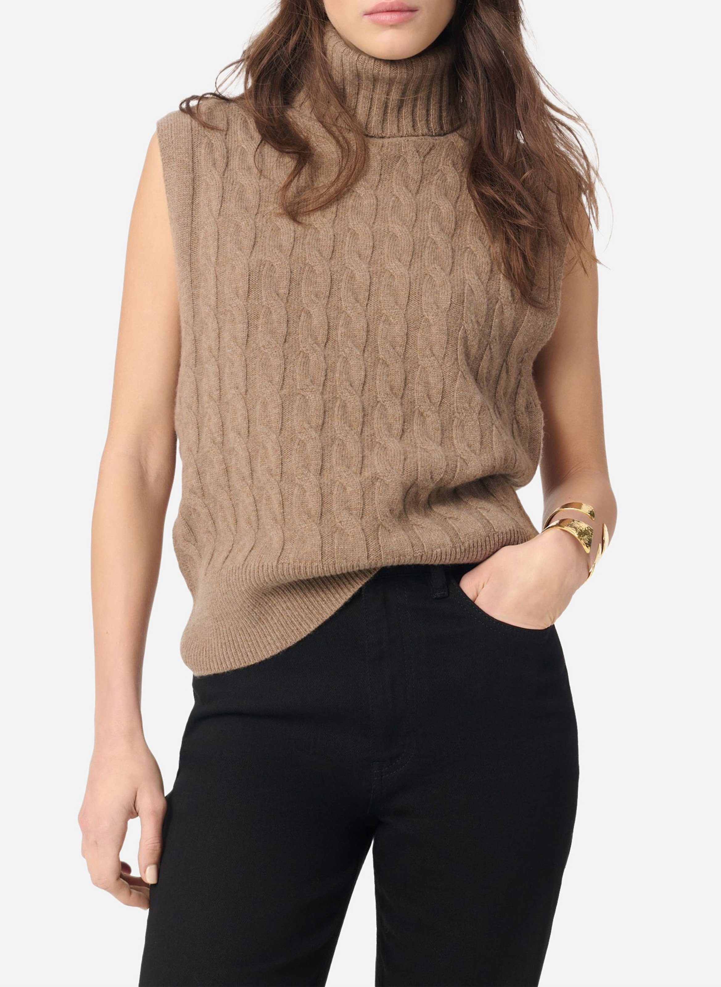 Pull droit col roulé en laine et cachemire VANESSA BRUNO Marron