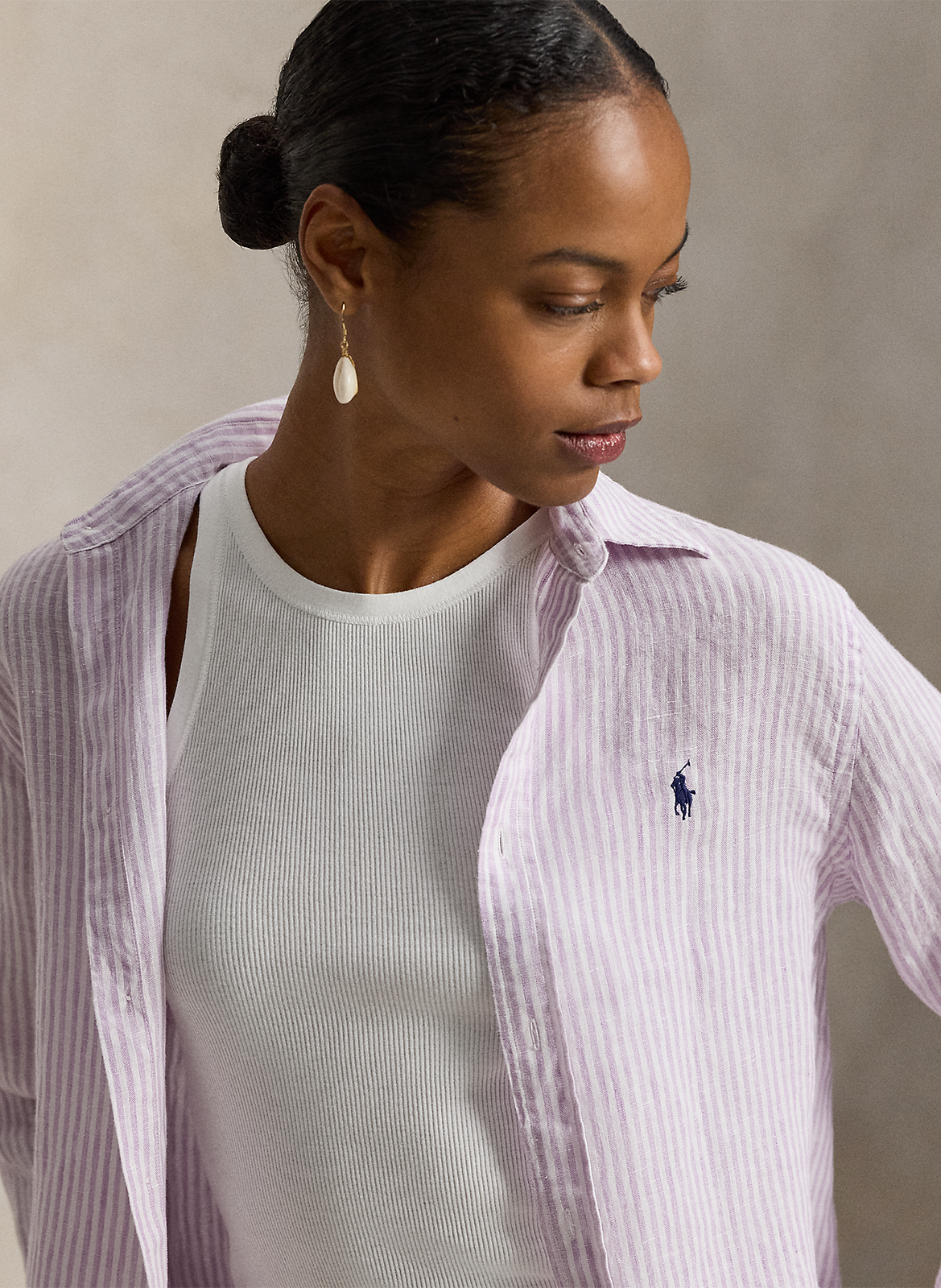 Recht, linnen overhemd met klassieke kraag Violet