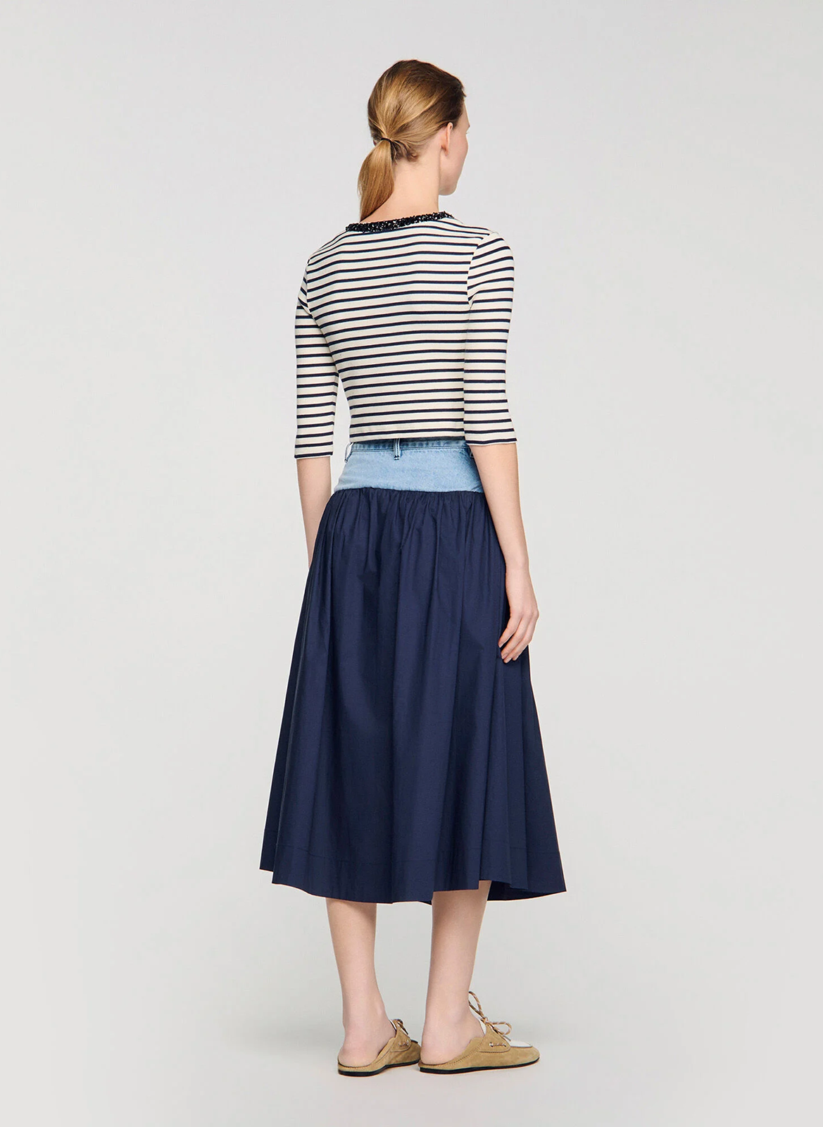 Gestreept T-shirt in marinelook met lange mouwen SANDRO Blauw