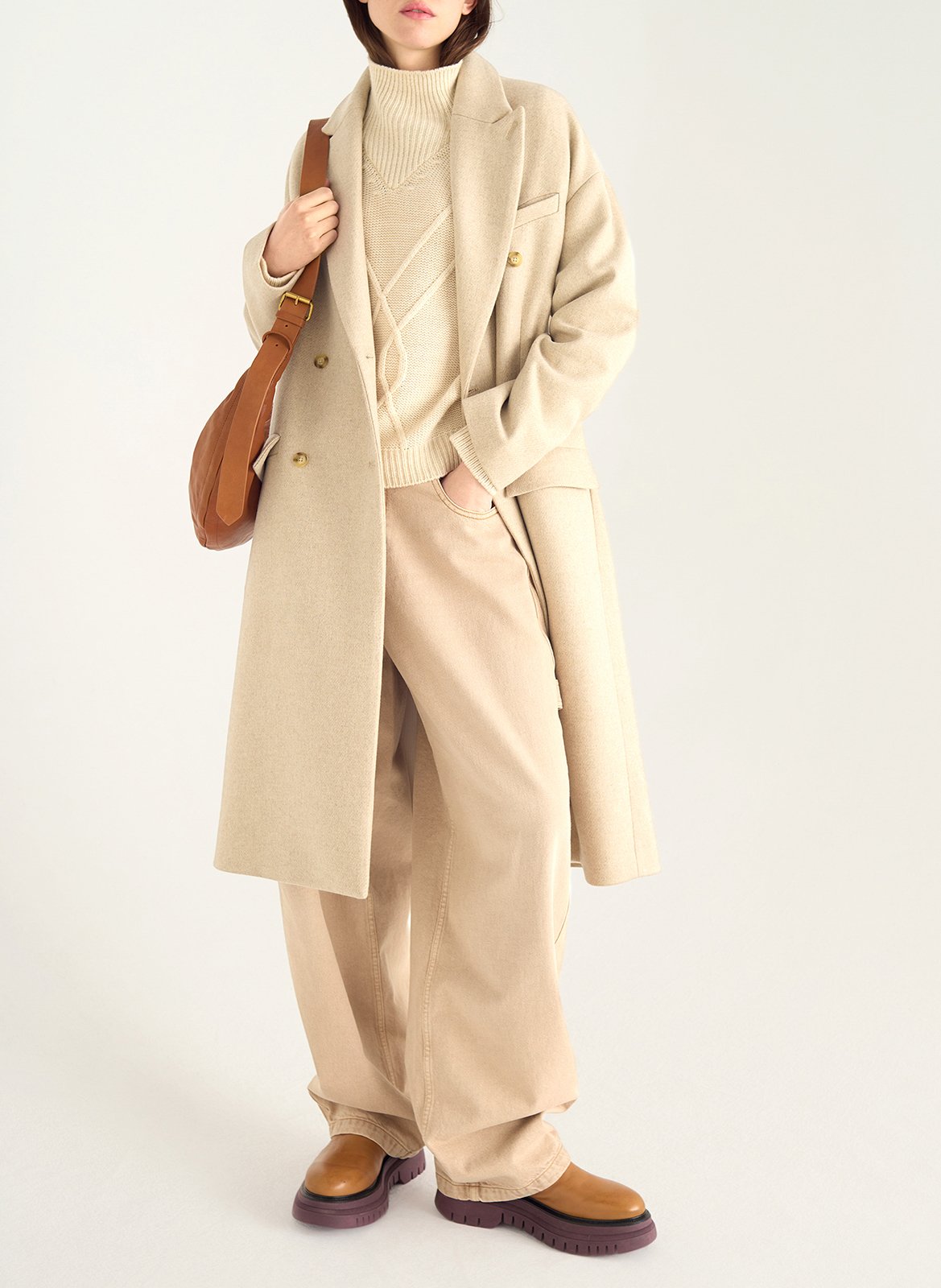 Manteau col tailleur en laine mélangée ACOTE Blanc