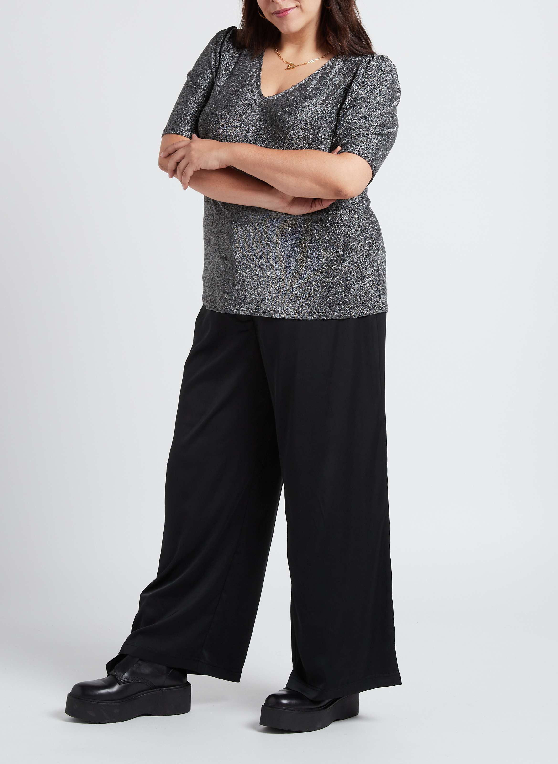 Glitter V-neck top EVOKED Silver