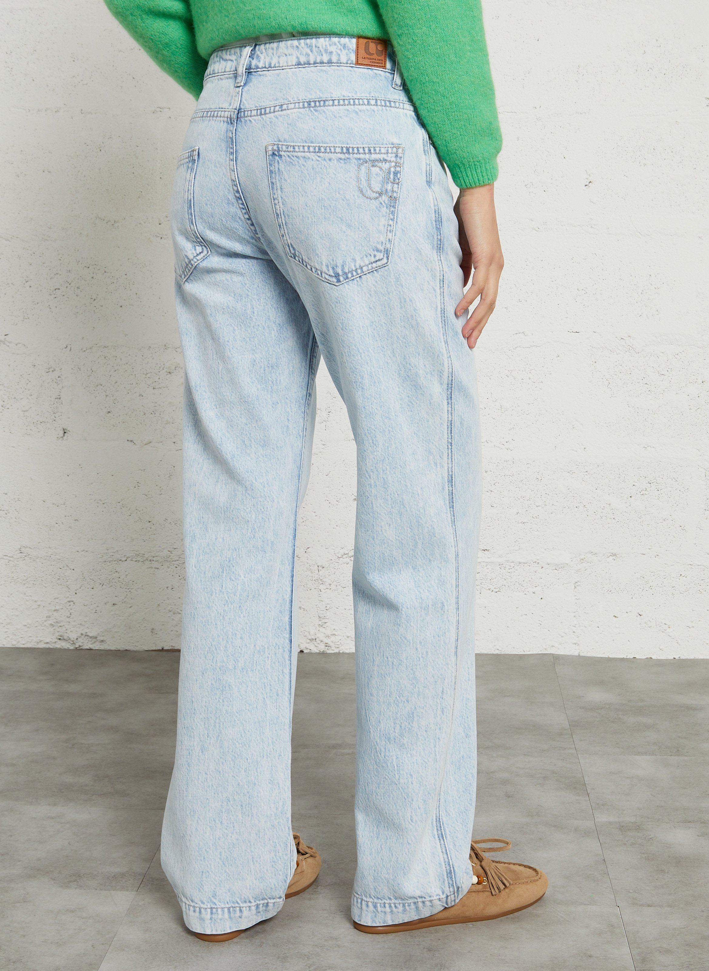 High-rise straight cotton-blend jeans LE TEMPS DES CERISES Blue