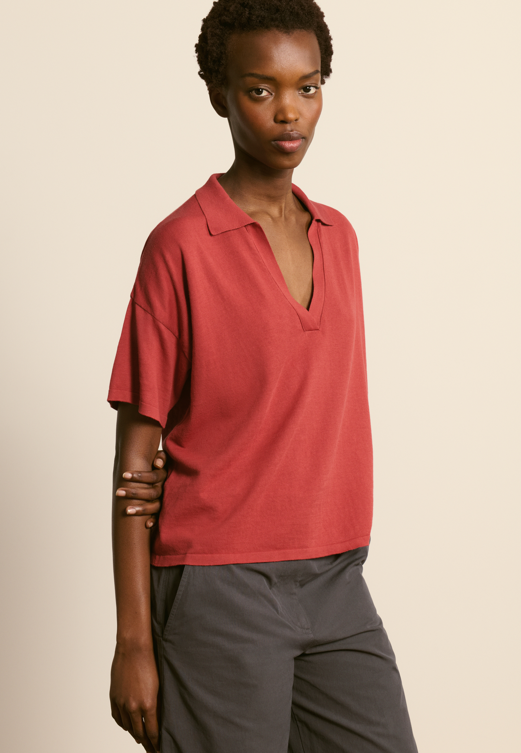 Polo en coton biologique MAISON MONTAGUT Marron