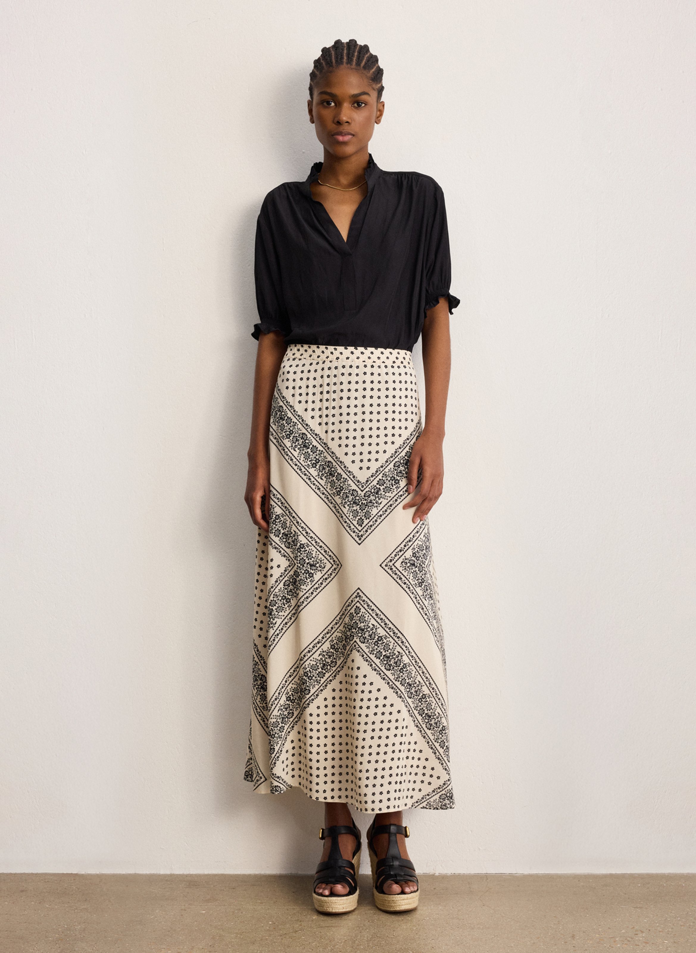 Jupe midi imprimée PABLO Beige