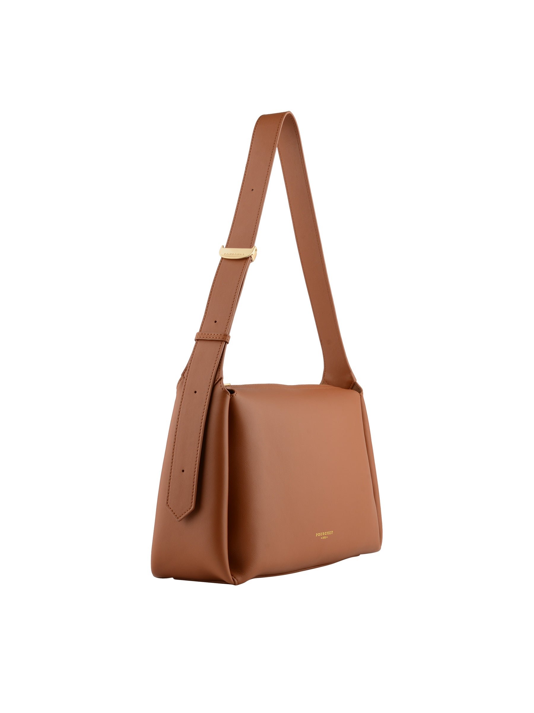 Sac porté épaule en cuir de vachette POURCHET Marron