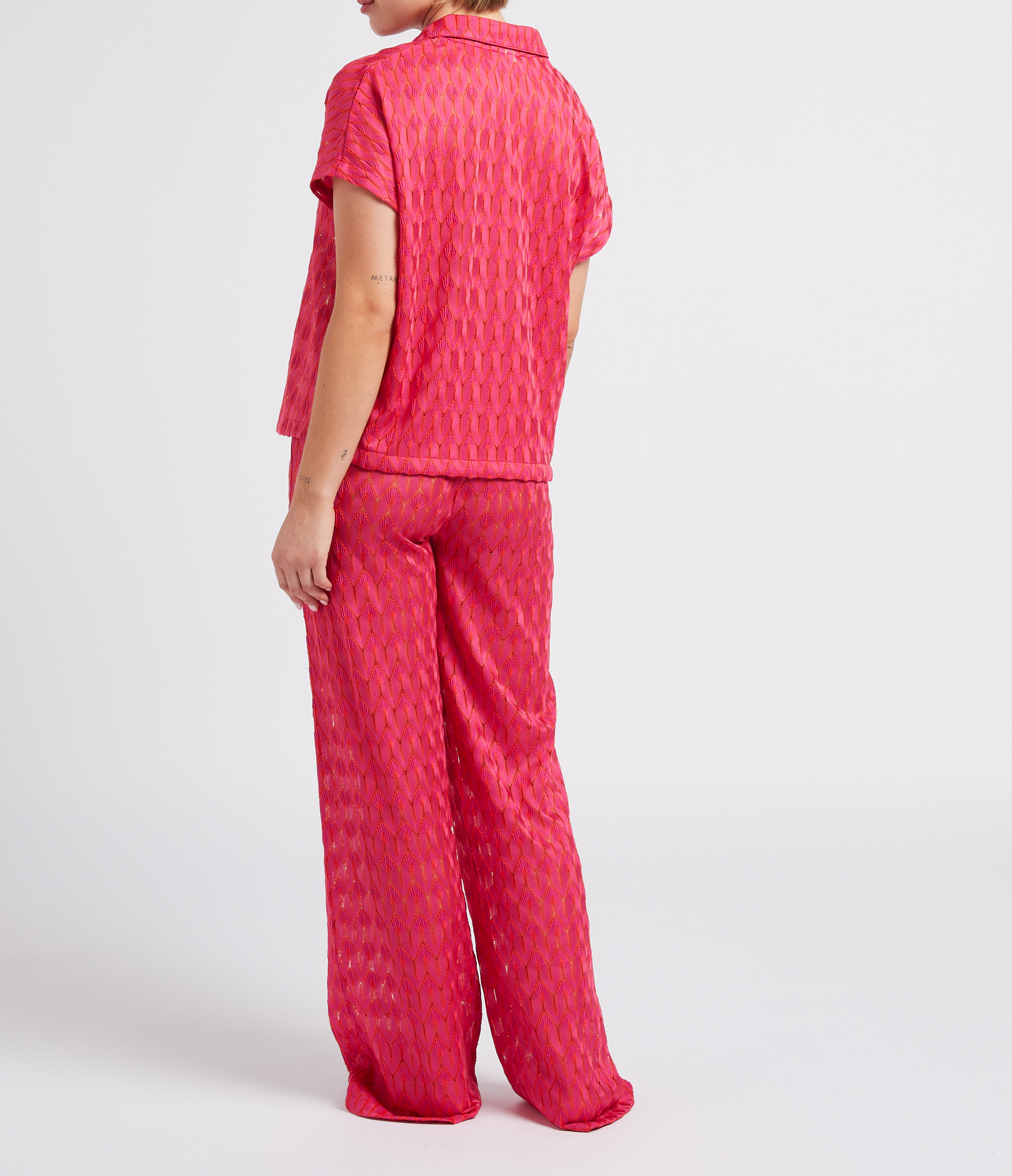 Wide-leg lurex knit pants LA NOUVELLE Pink