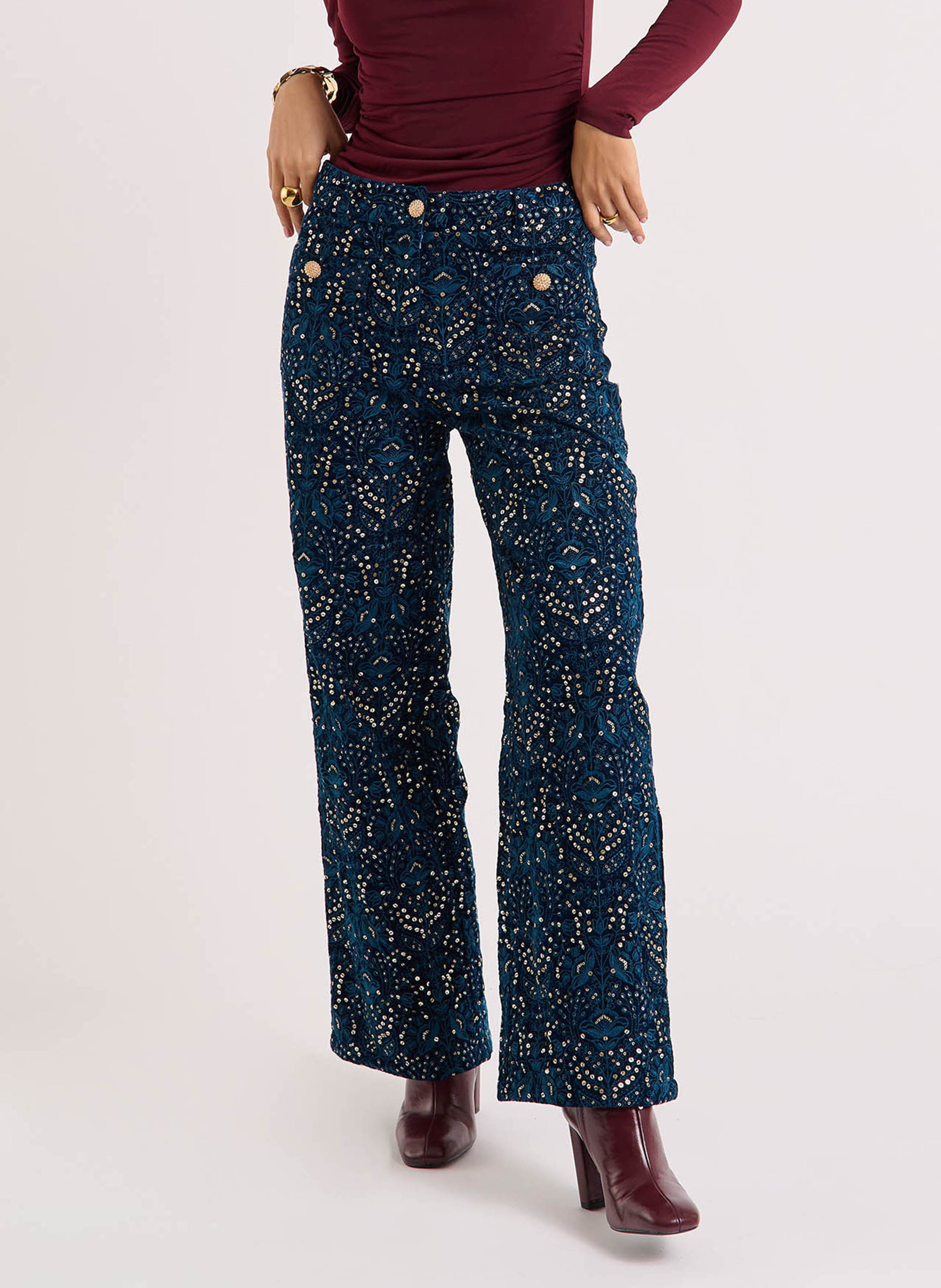 Pantalon large en jacquard WILD Bleu