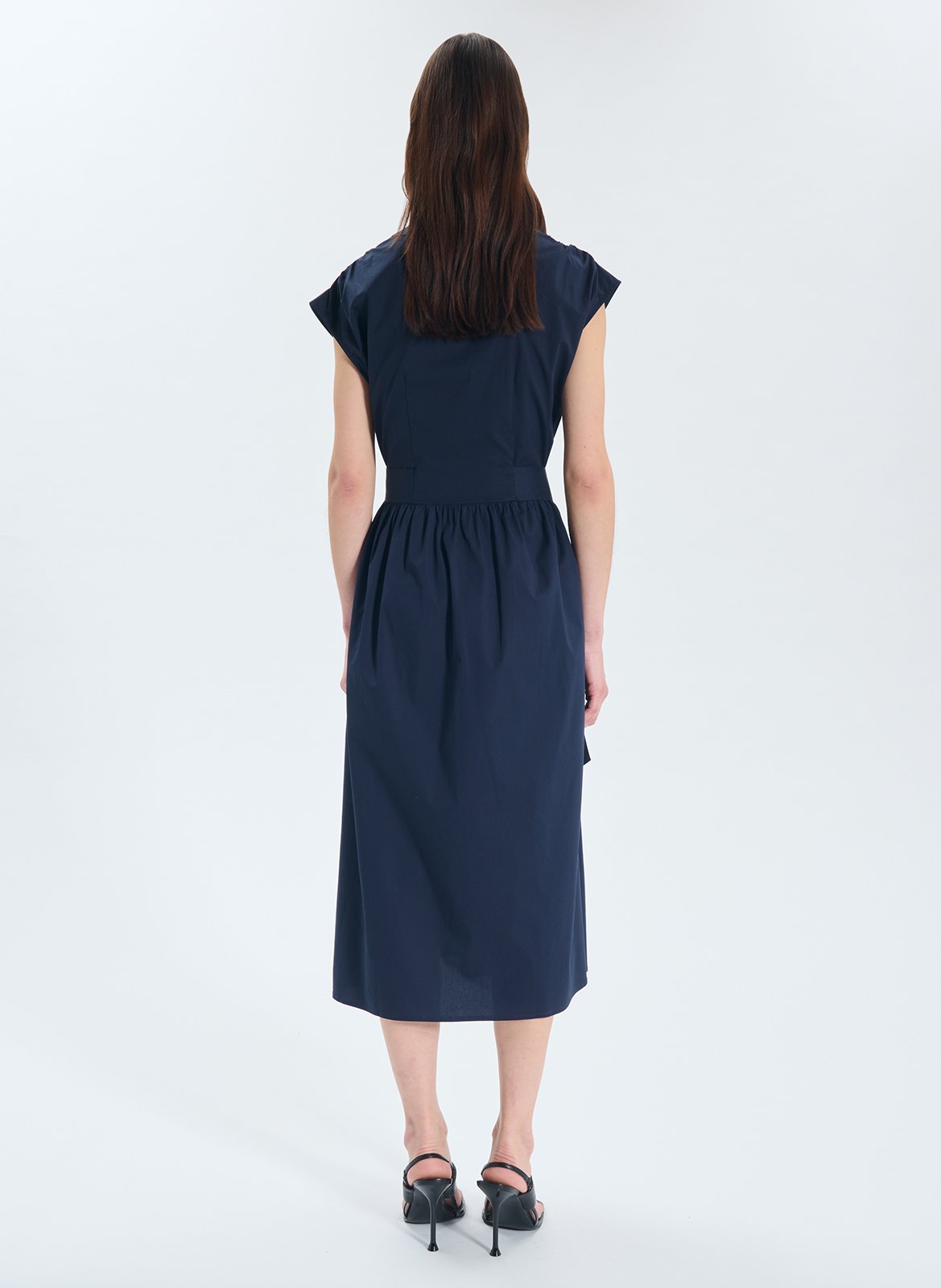 Long cotton-blend V-neck dress ZAPA Blue