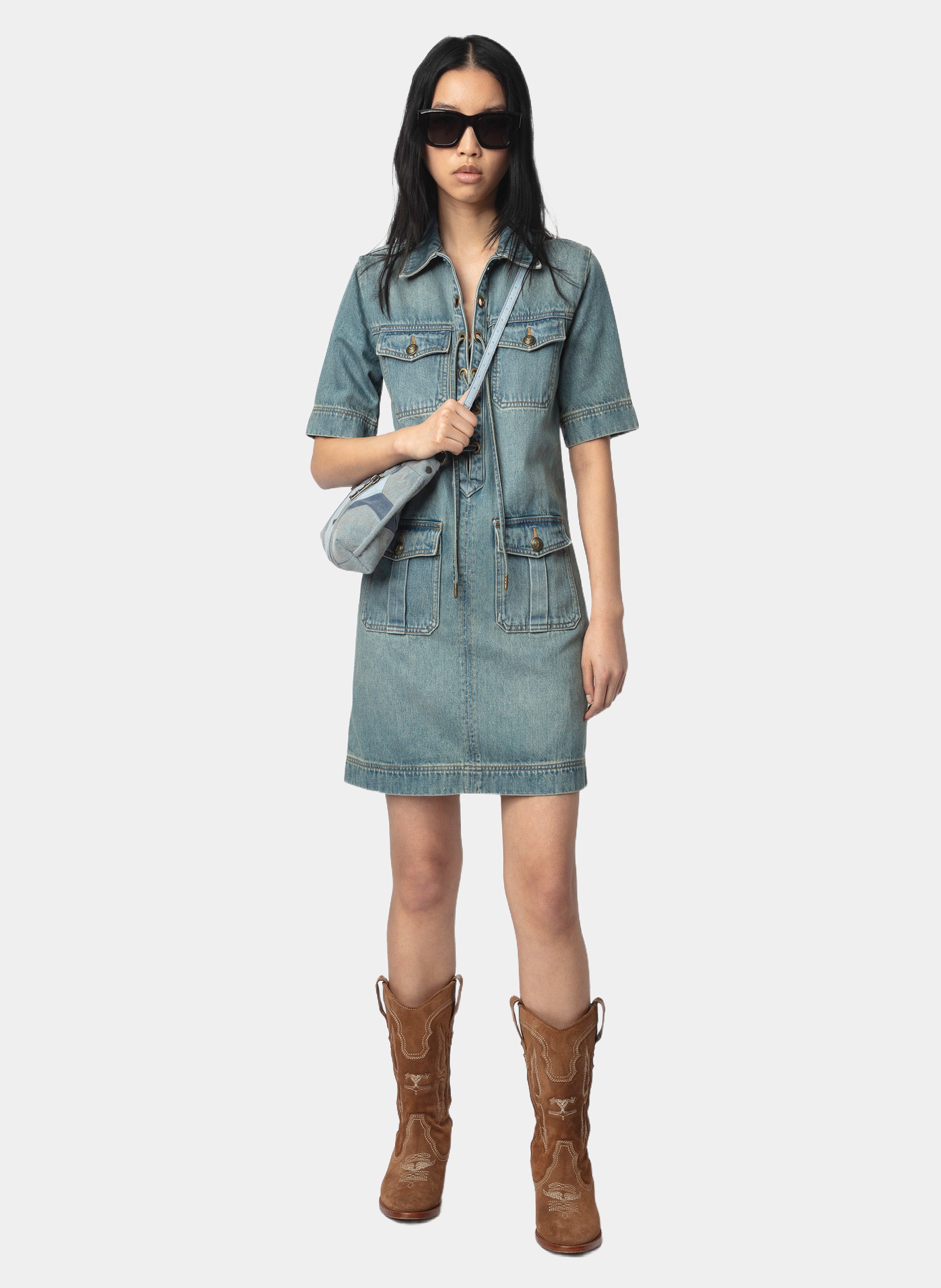 Short denim dress with classic collar ZADIG&VOLTAIRE Blue