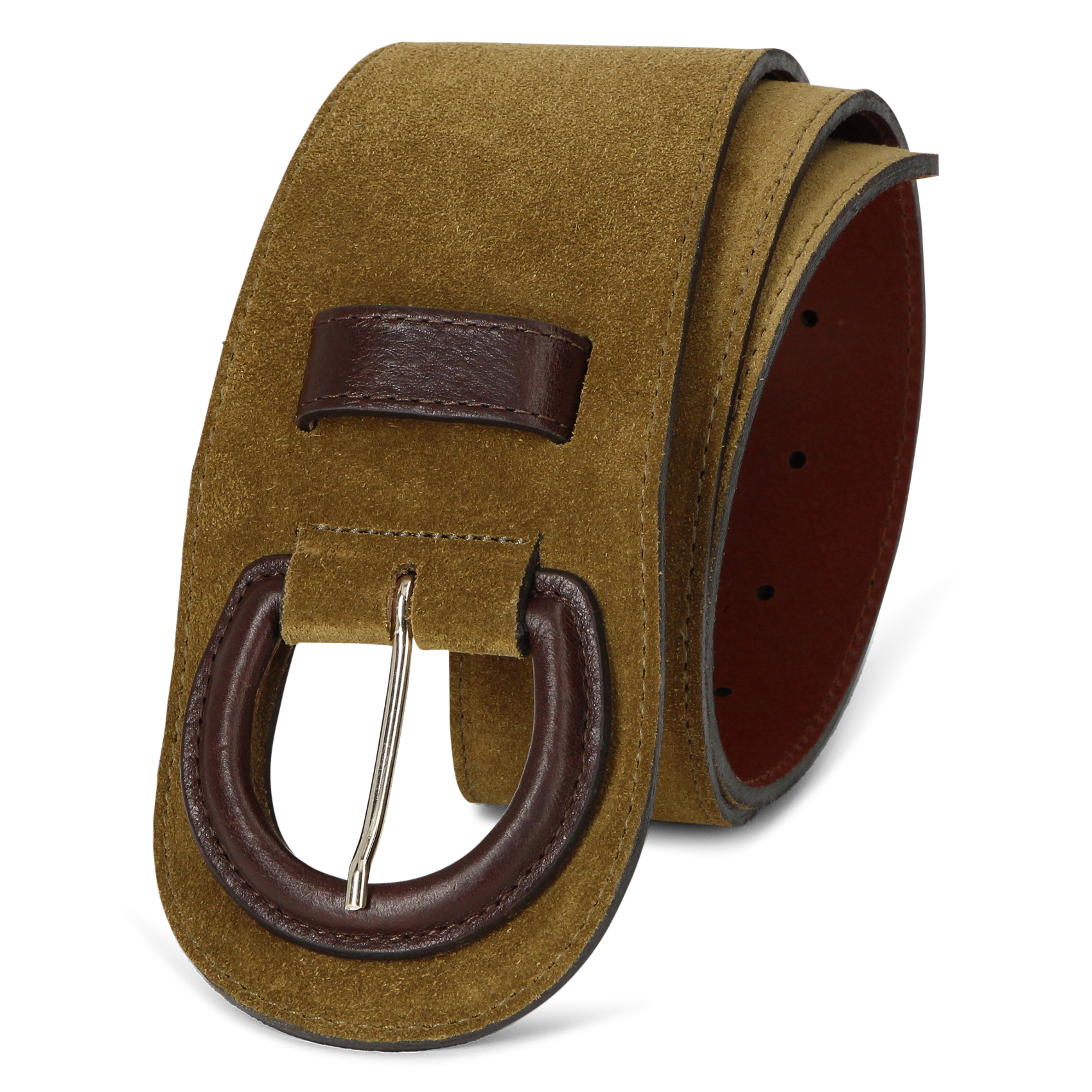 Ceinture à boucle en cuir suédé HERBERT FRERE SOEUR Marron
