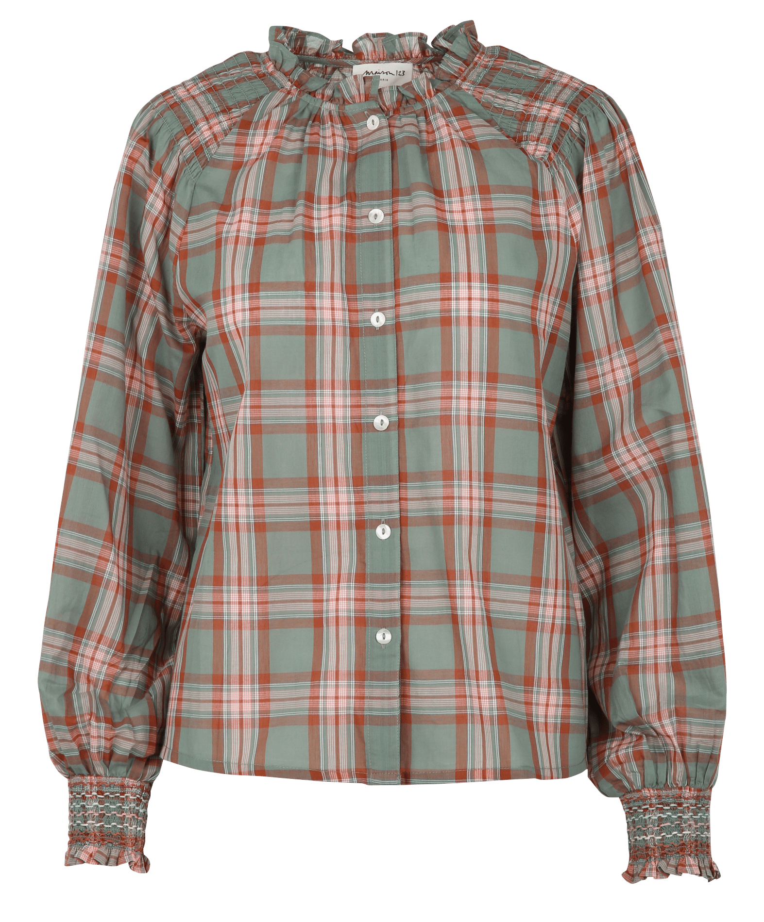 Straight shirt with high neck in printed cotton MAISON 123 Blue