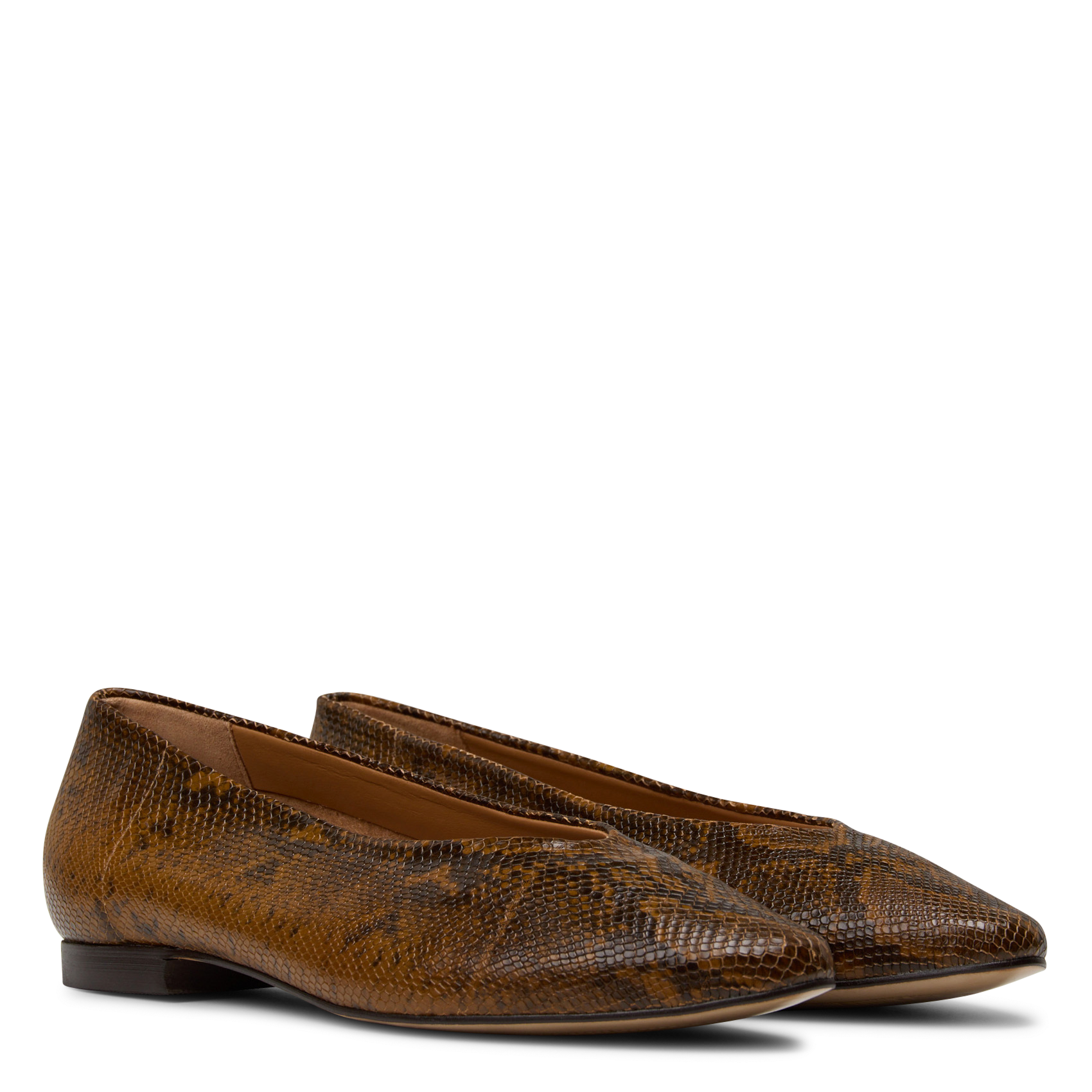Leather Python Effect Ballerina Flats MAISON 123 Beige