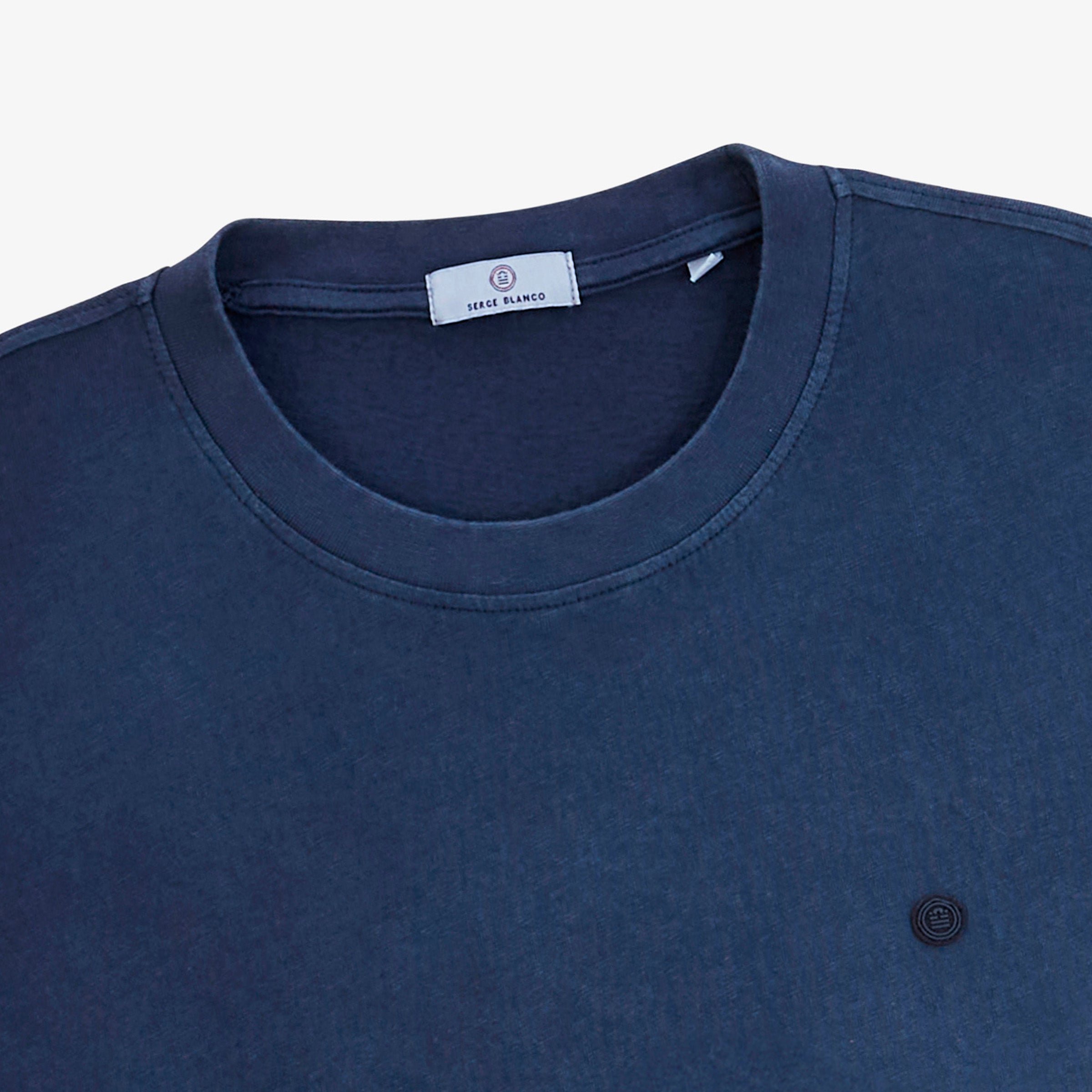 Short-sleeved navy blue linen blend T-shirt SERGE BLANCO Blue