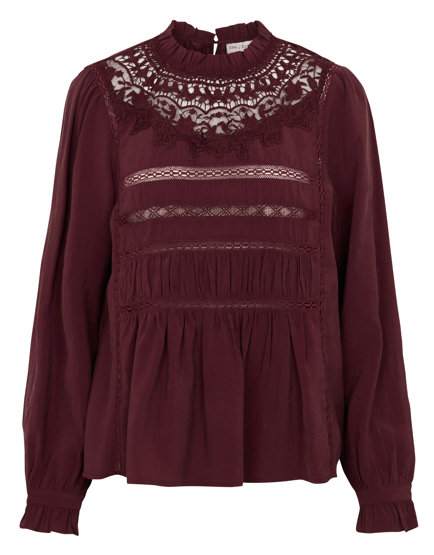 Blouse col montant en coton mélangé SEE U SOON Violet