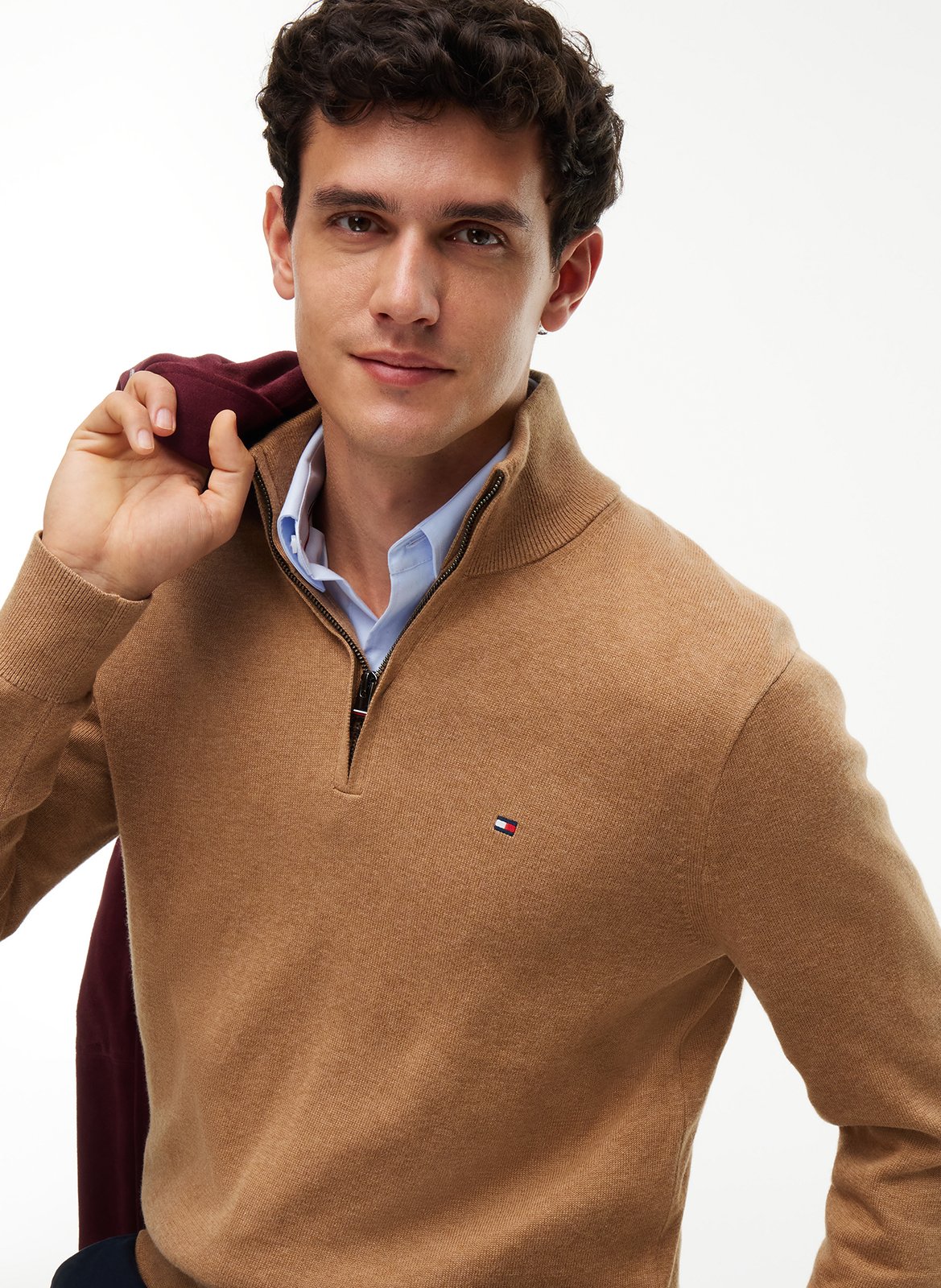 Pull col montant regular-fit en coton bio et cachemire  TOMMY HILFIGER Beige