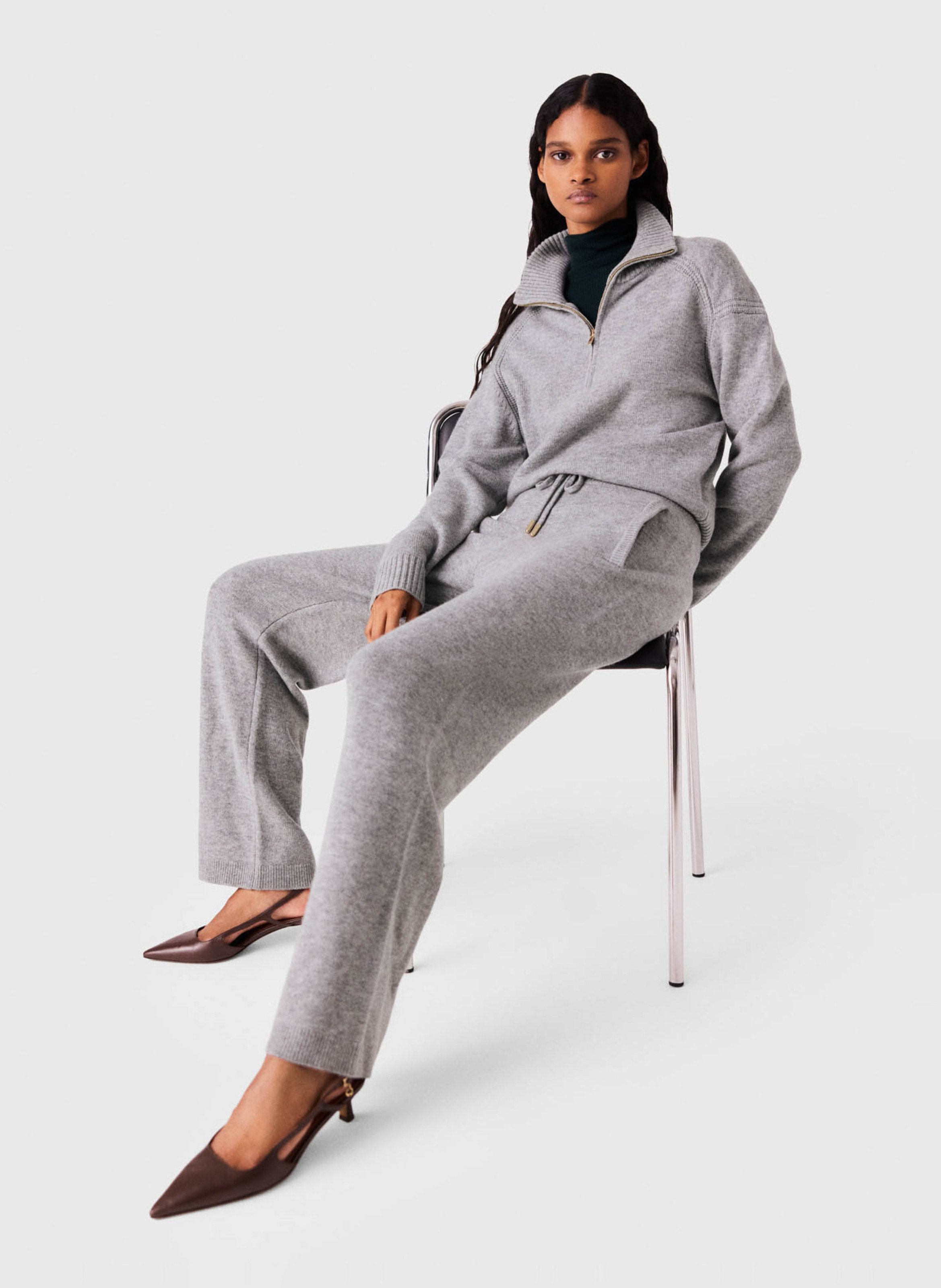 Pantalon droit en laine mélangée MAJE Gris