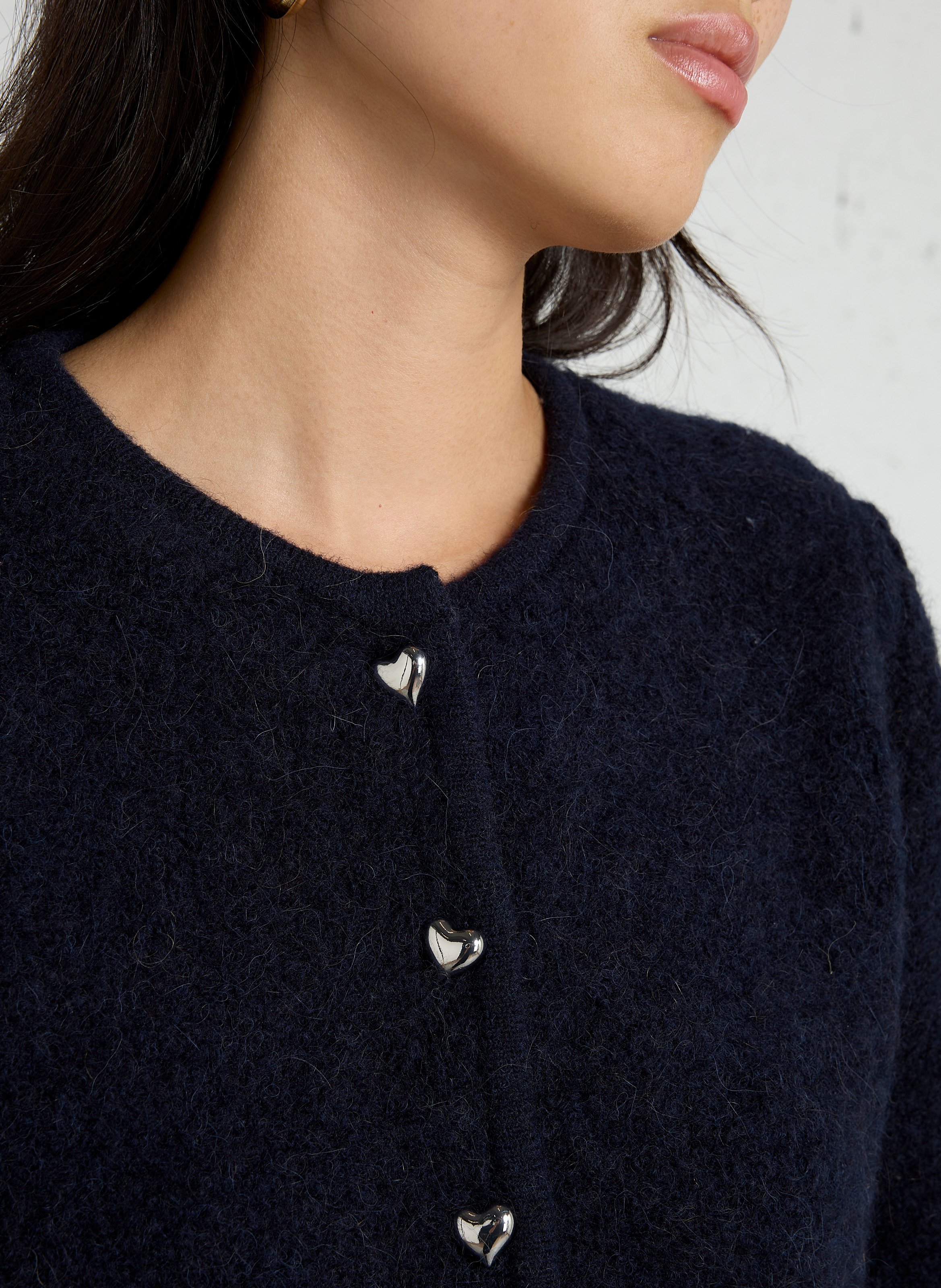 Straight round-neck wool-blend cardigan DES PETITS HAUTS Blue