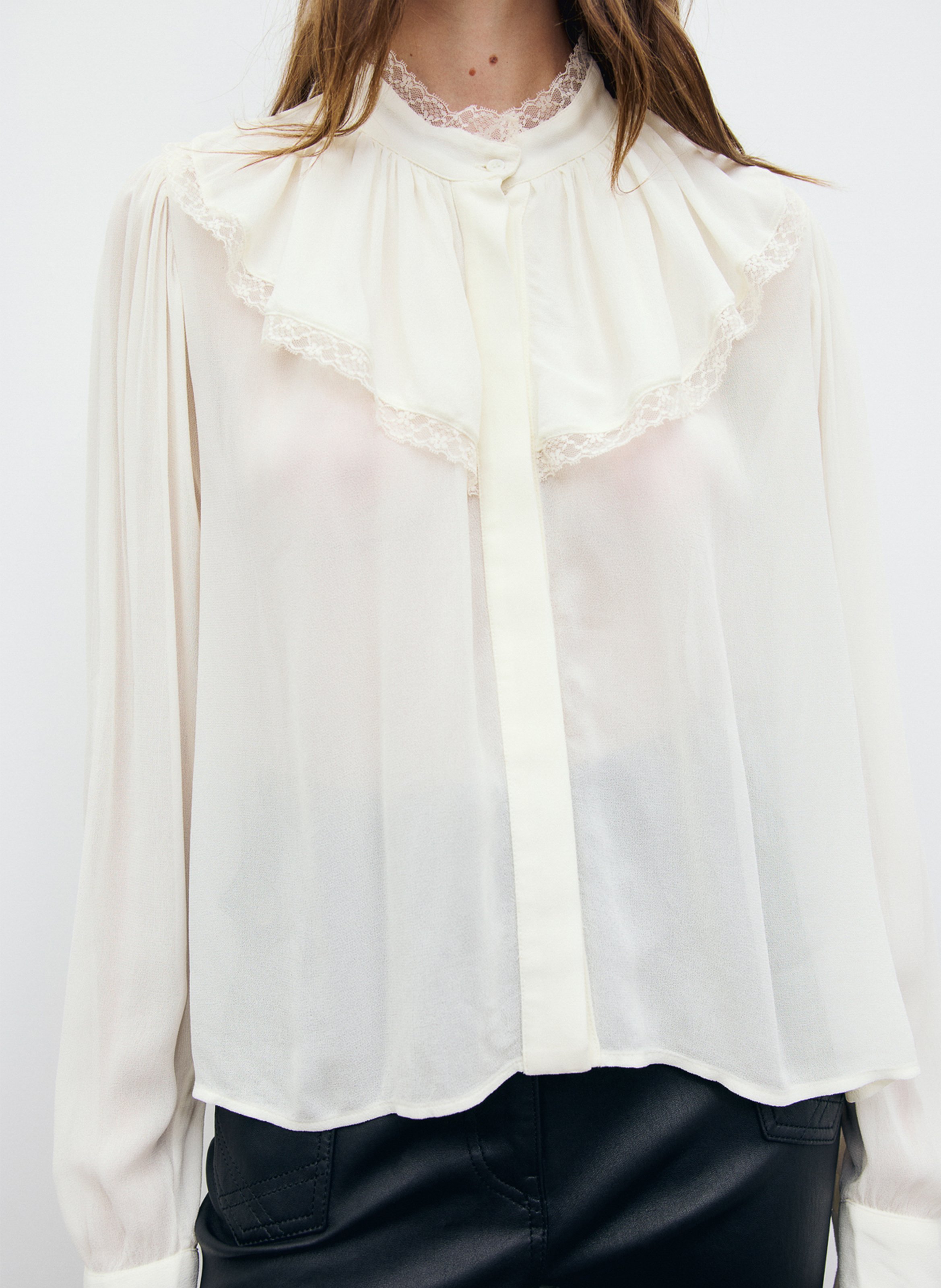 Loose-Fitting Round-Neck Lace Blouse GERARD DAREL Beige