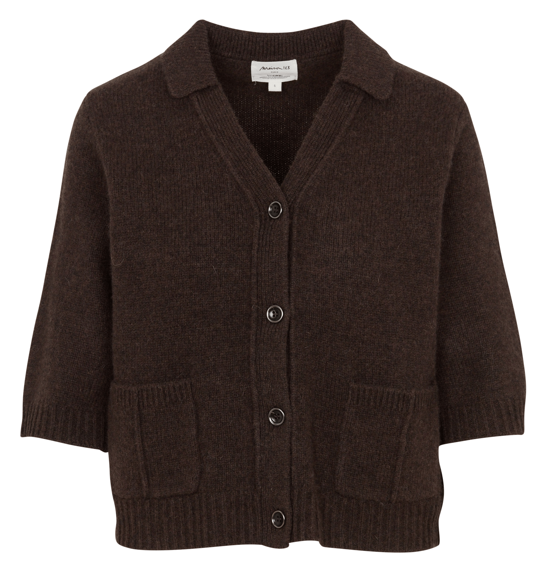 Gilet droit col V en laine MAISON 123 Marron