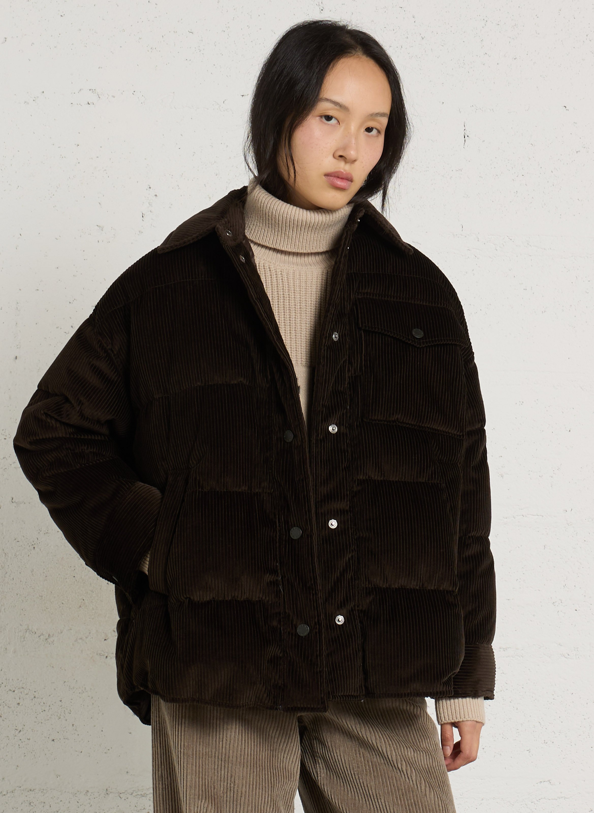 Weit geschnittene Daunenjacke aus Baumwollkord MAX MARA WEEK END Braun