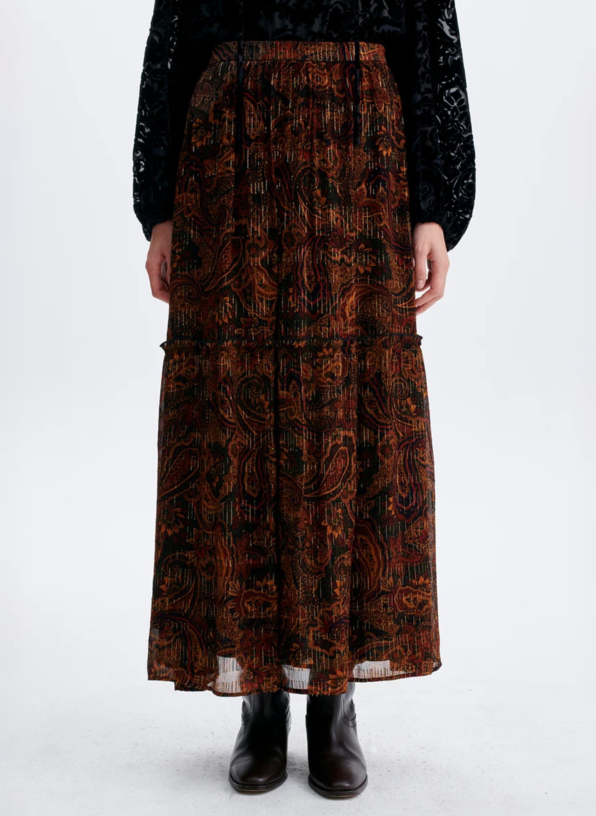 Printed high-waisted flared skirt VANESSA BRUNO Brown