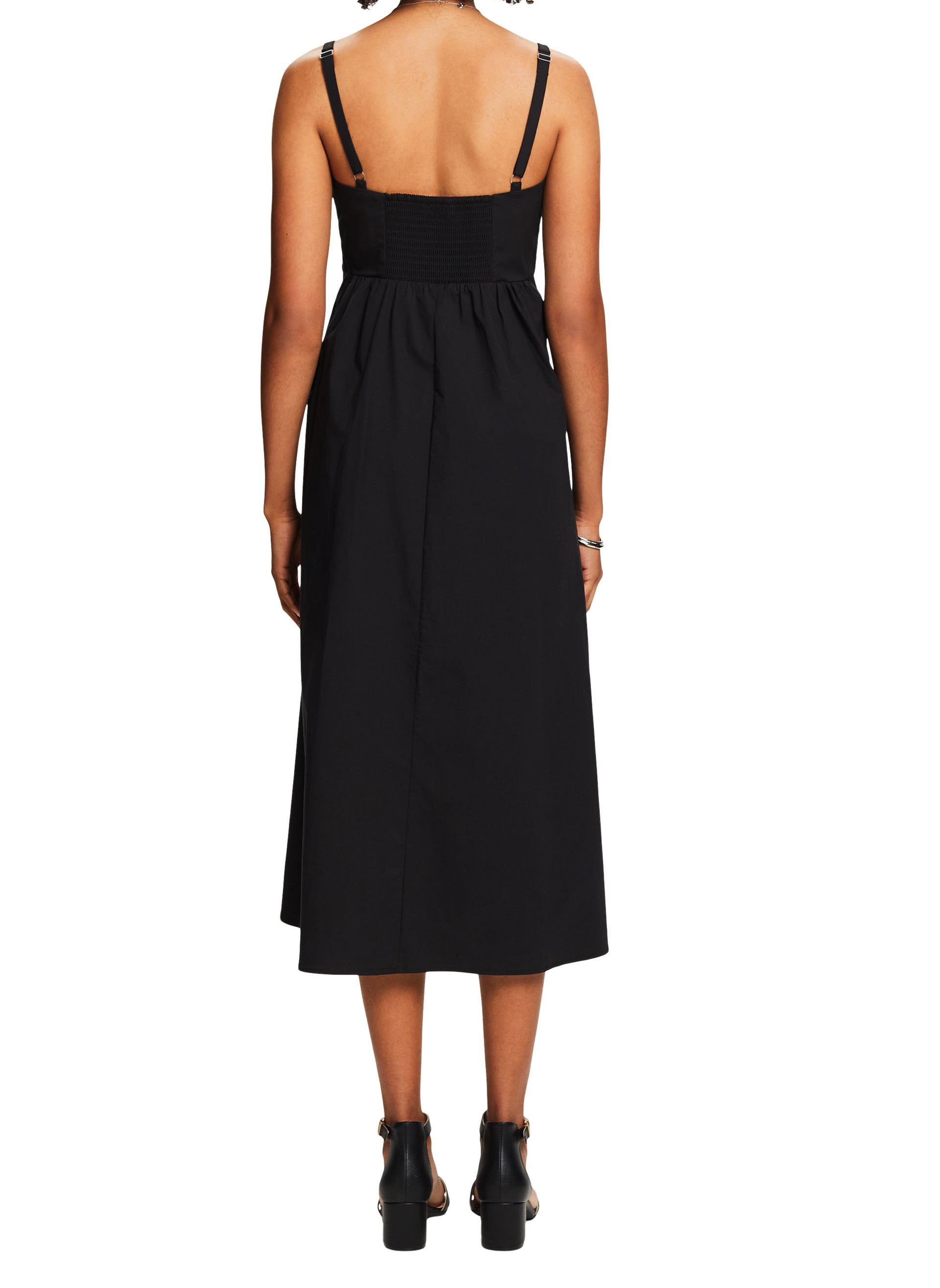 Midi dress with straps in blended cotton ESPRIT Black