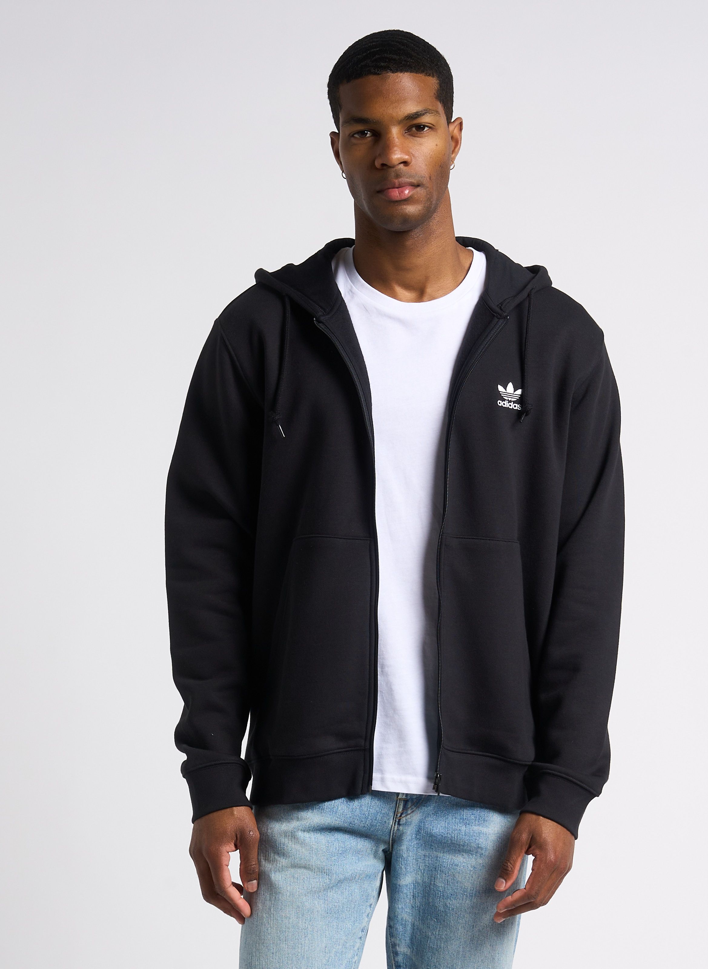 Black Soft sweatshirt fabric zipped hoodie