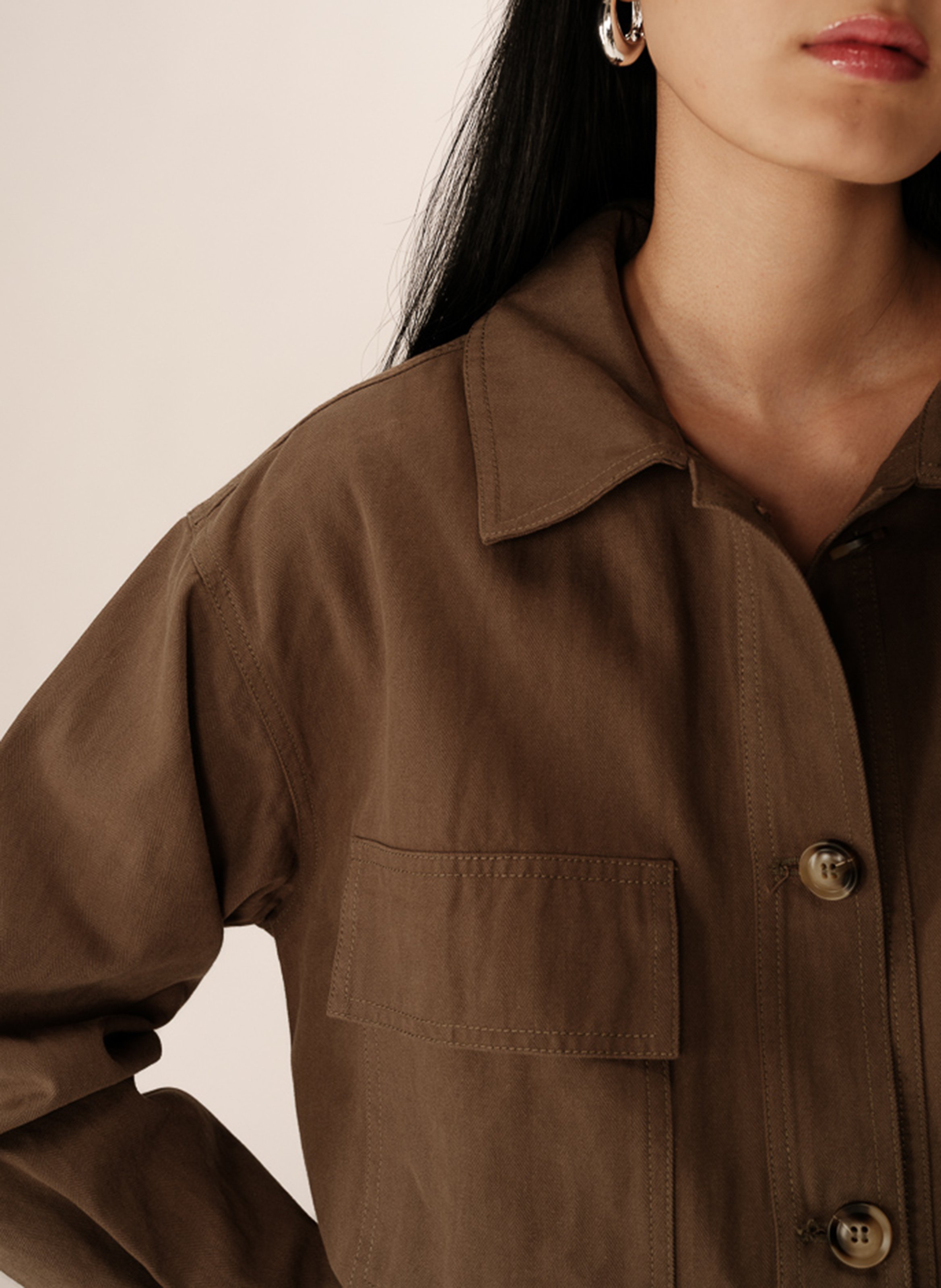 Shirt collar cotton jacket GRACE ET MILA Green