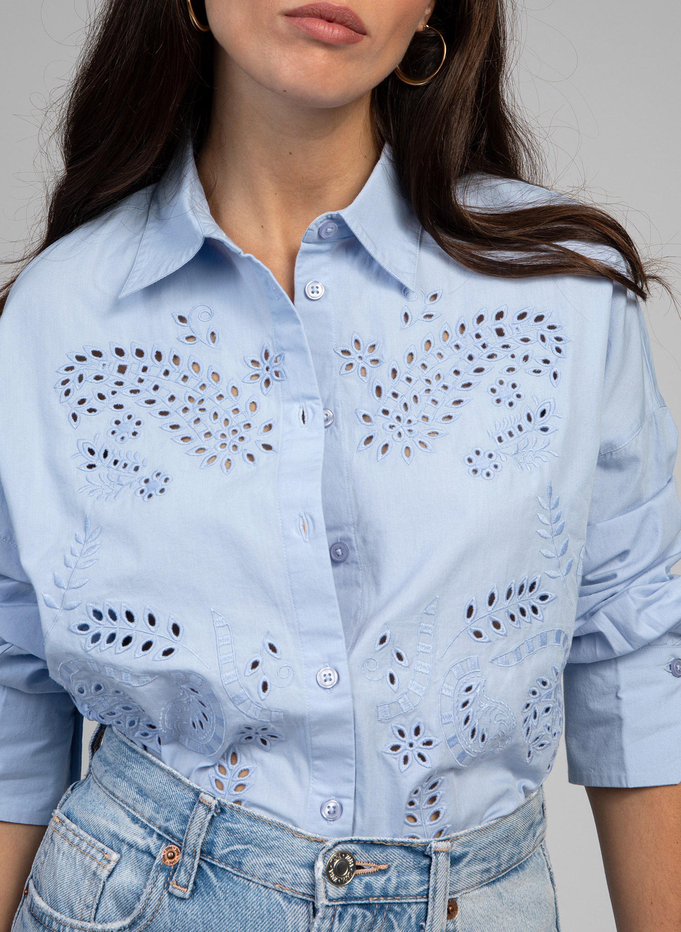 Straight shirt with fancy cut-out details AN'GE Blue